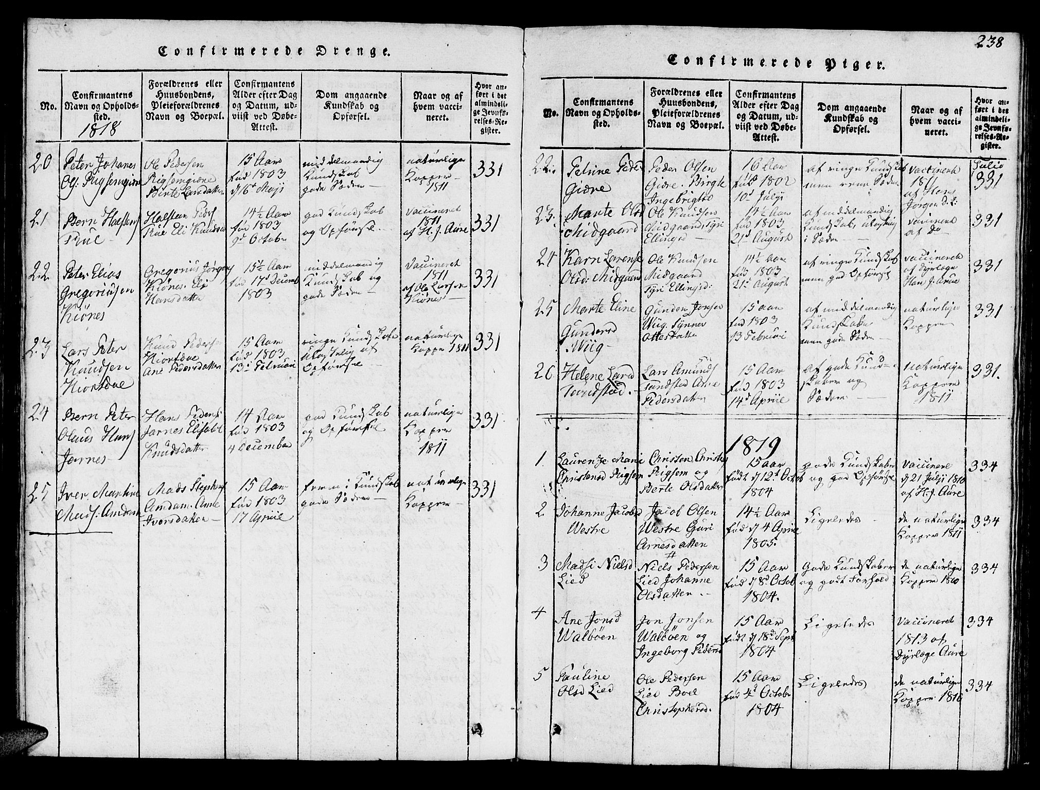Ministerialprotokoller, klokkerbøker og fødselsregistre - Møre og Romsdal, SAT/A-1454/522/L0322: Parish register (copy) no. 522C01, 1816-1830, p. 238