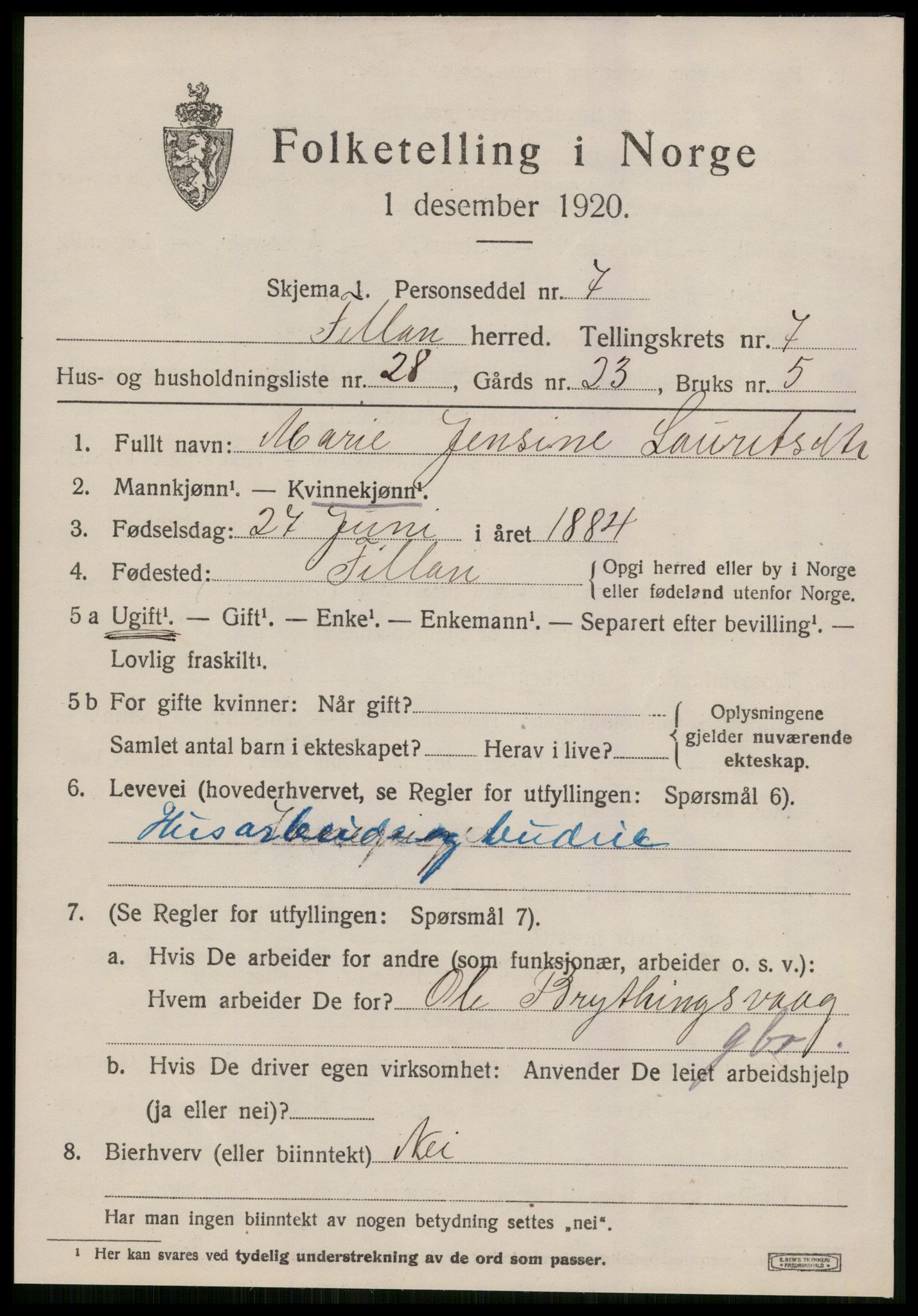 SAT, 1920 census for Fillan, 1920, p. 3394