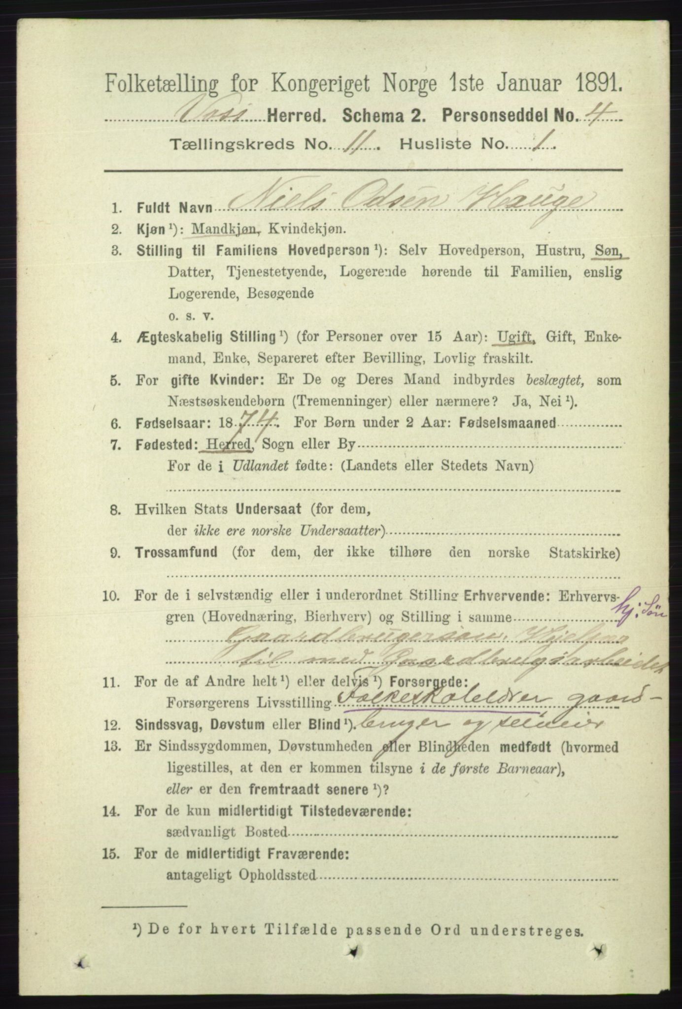 RA, 1891 census for 1235 Voss, 1891, p. 5831