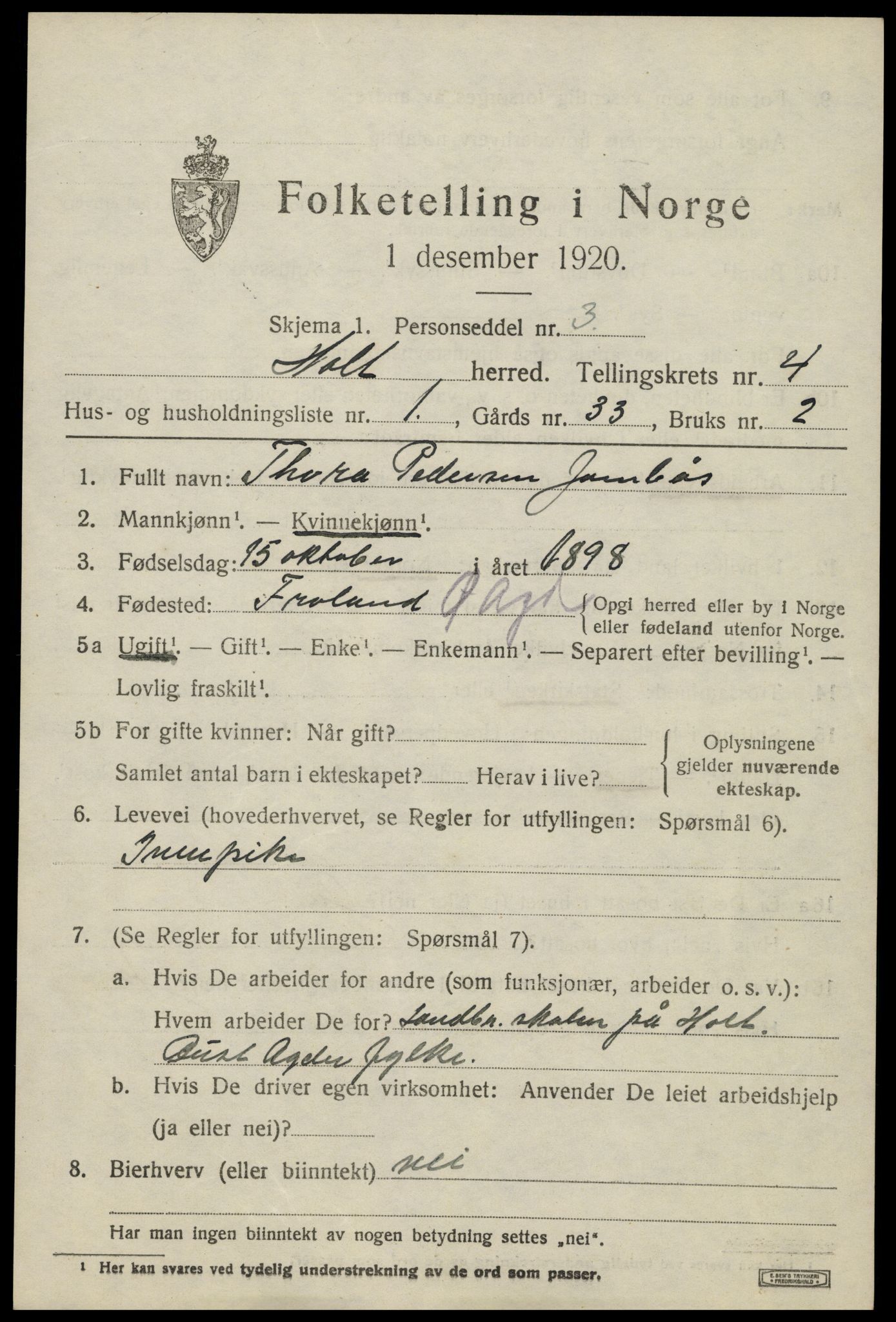 SAK, 1920 census for Holt, 1920, p. 2812