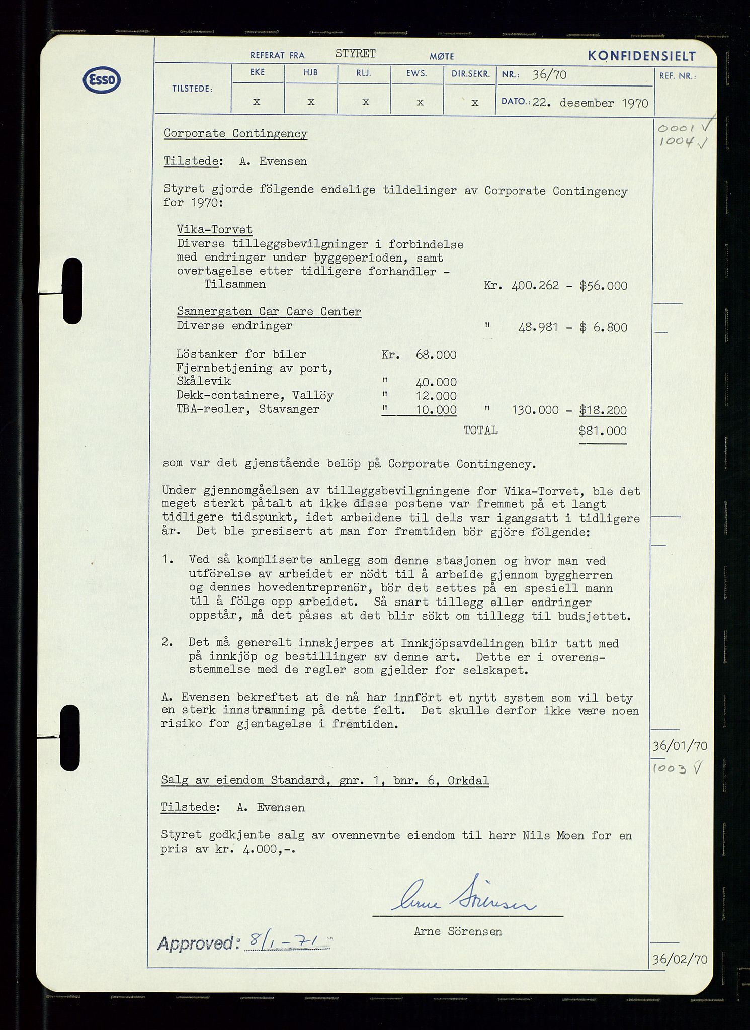 Pa 0982 - Esso Norge A/S, AV/SAST-A-100448/A/Aa/L0003/0002: Den administrerende direksjon Board minutes (styrereferater) og Bedriftforsamlingsprotokoll / Den administrerende direksjon Board minutes (styrereferater), 1970-1974, p. 169