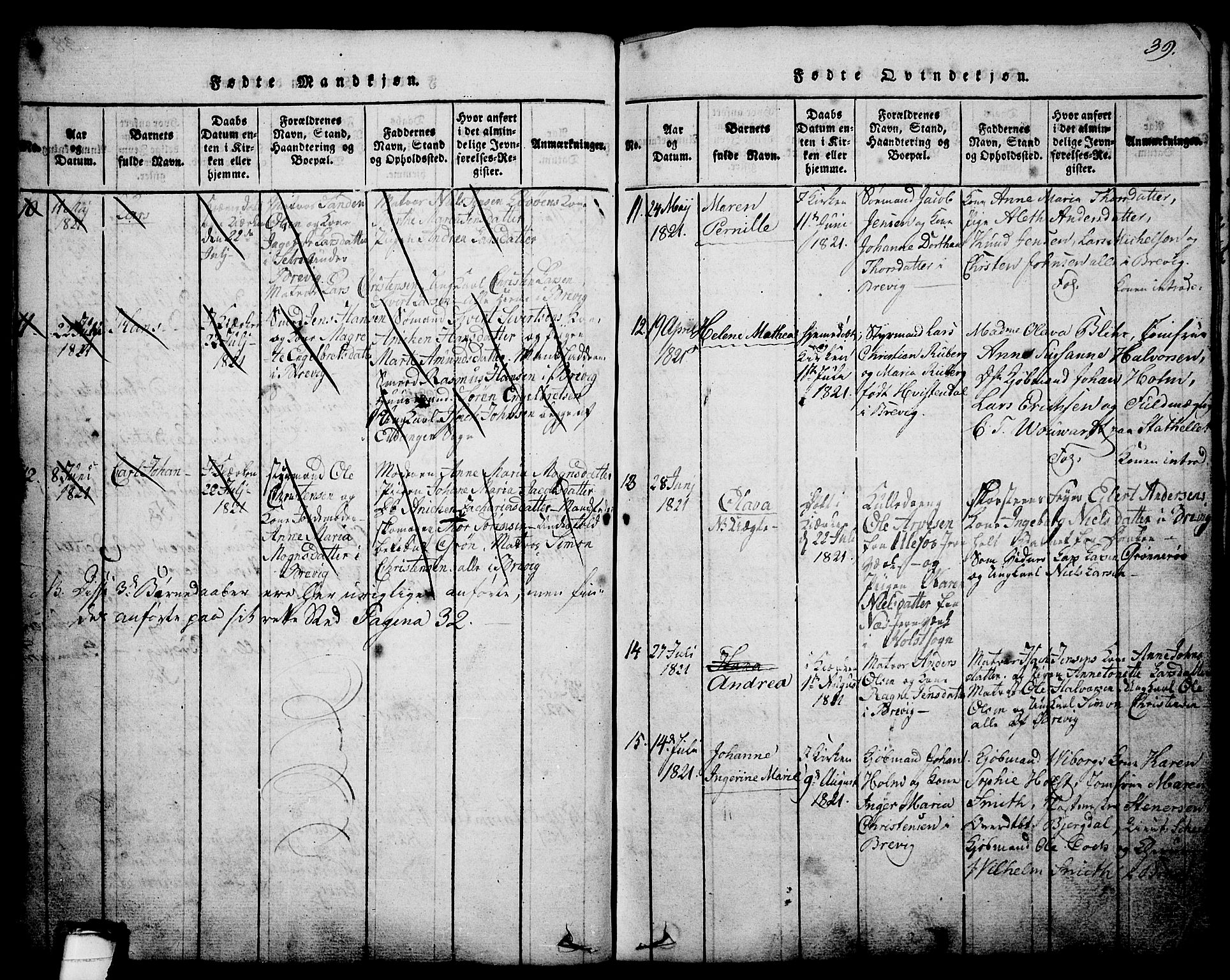 Brevik kirkebøker, AV/SAKO-A-255/G/Ga/L0001: Parish register (copy) no. 1, 1814-1845, p. 39
