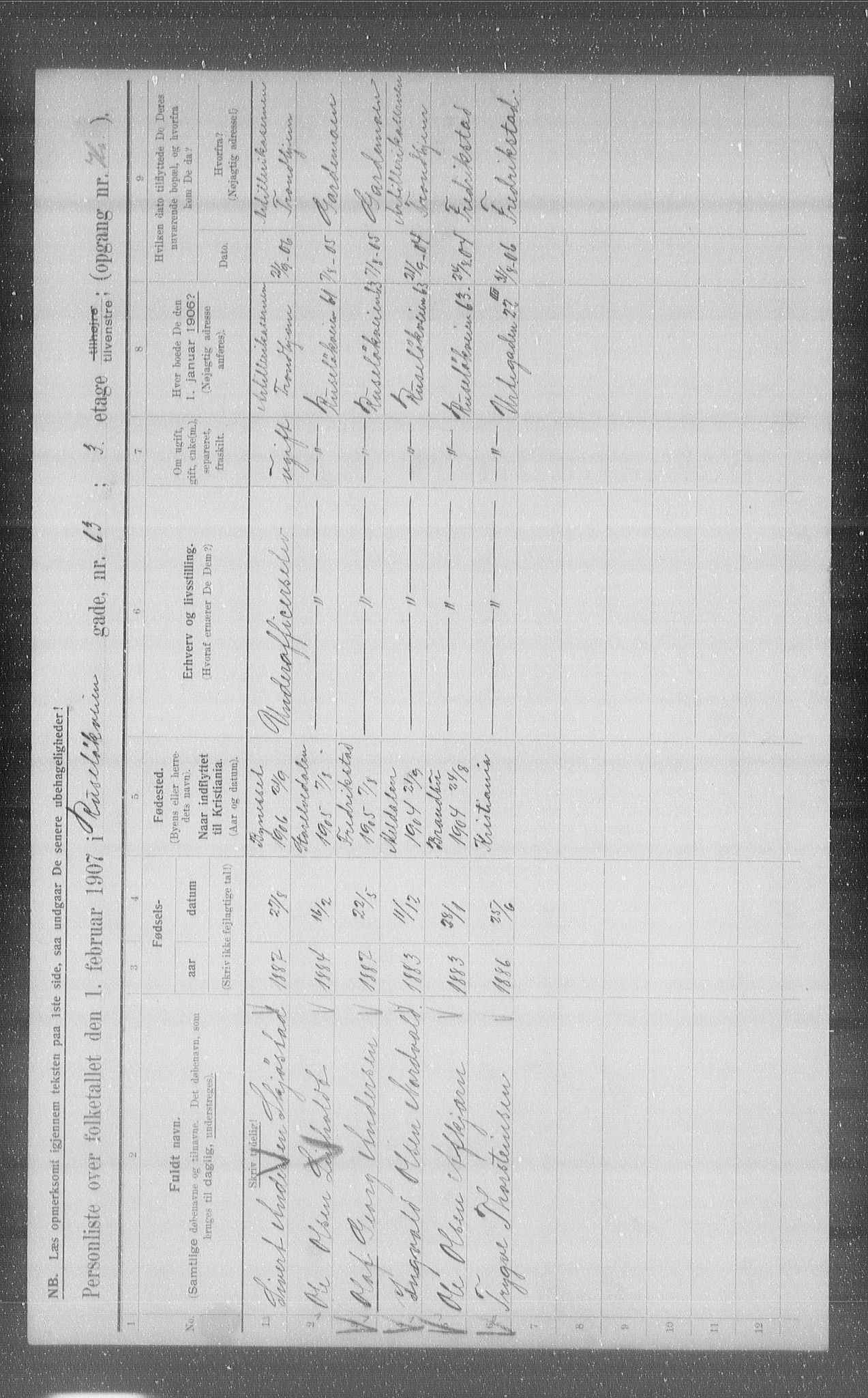 OBA, Municipal Census 1907 for Kristiania, 1907, p. 43720