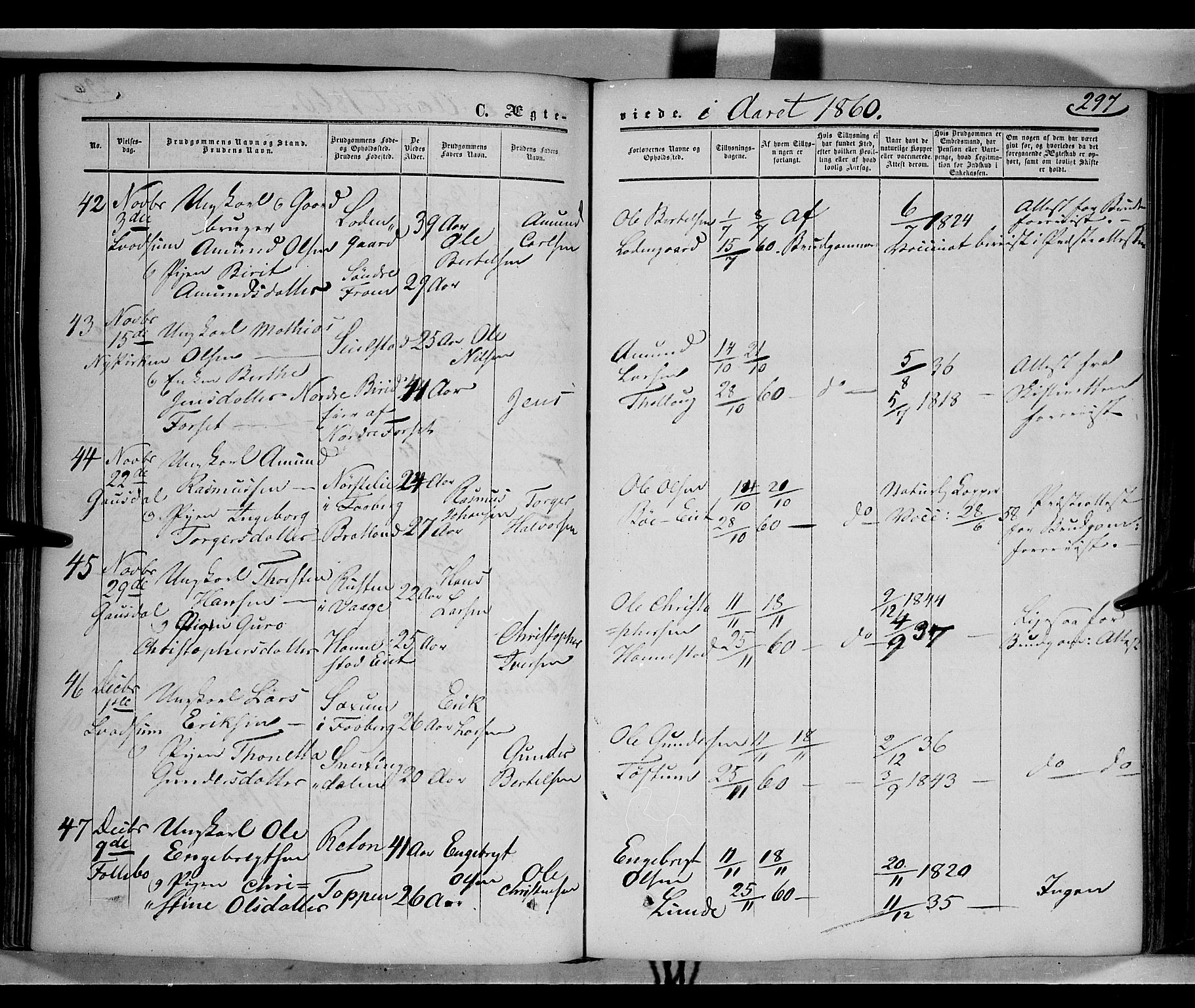 Gausdal prestekontor, SAH/PREST-090/H/Ha/Haa/L0008: Parish register (official) no. 8, 1850-1861, p. 297