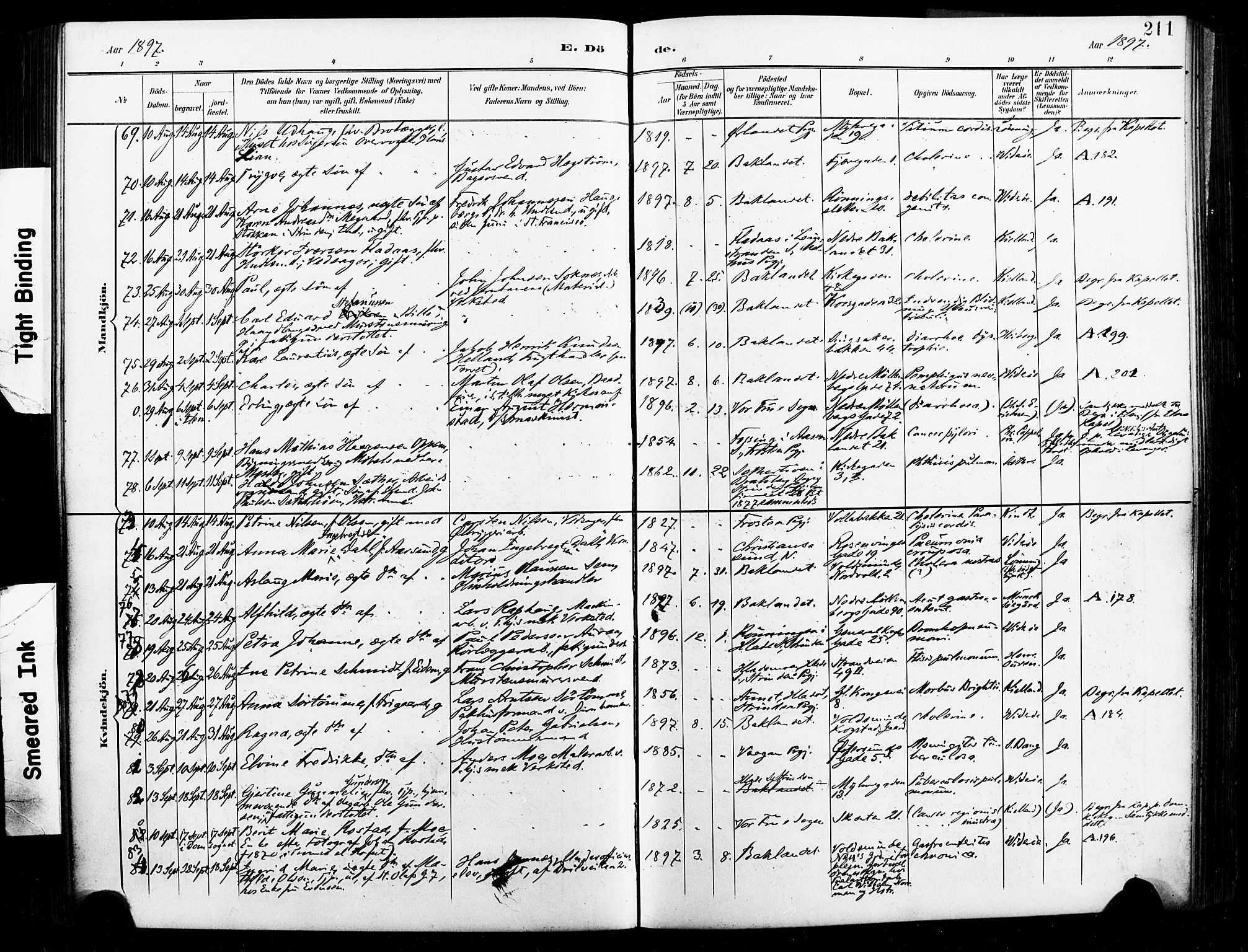 Ministerialprotokoller, klokkerbøker og fødselsregistre - Sør-Trøndelag, SAT/A-1456/604/L0198: Parish register (official) no. 604A19, 1893-1900, p. 211