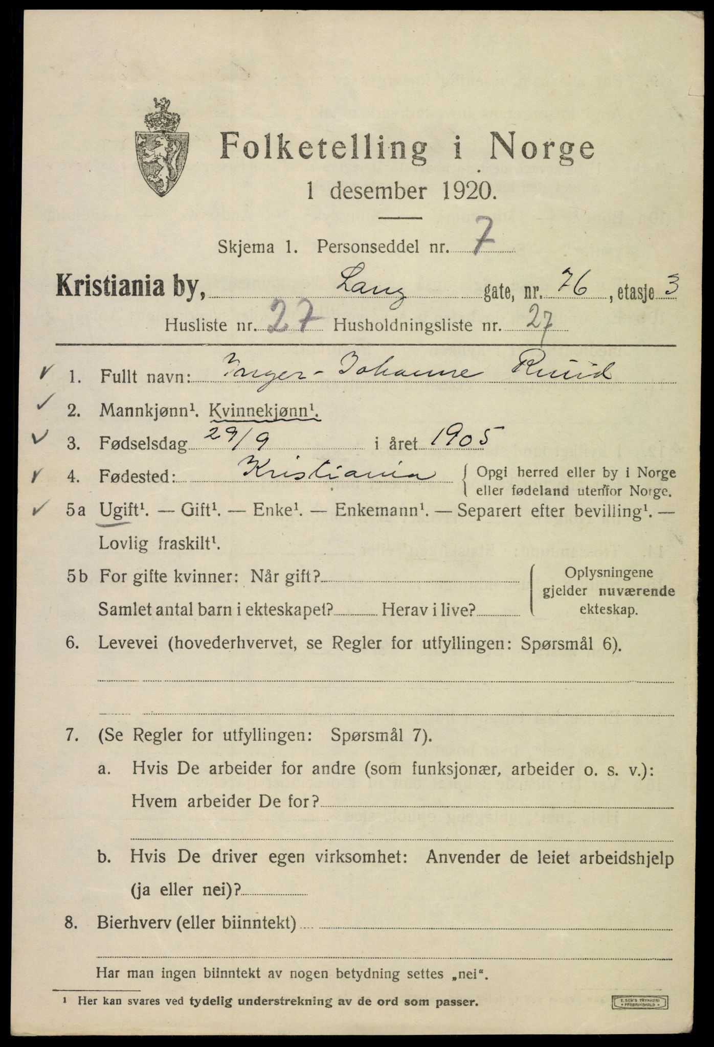 SAO, 1920 census for Kristiania, 1920, p. 360993