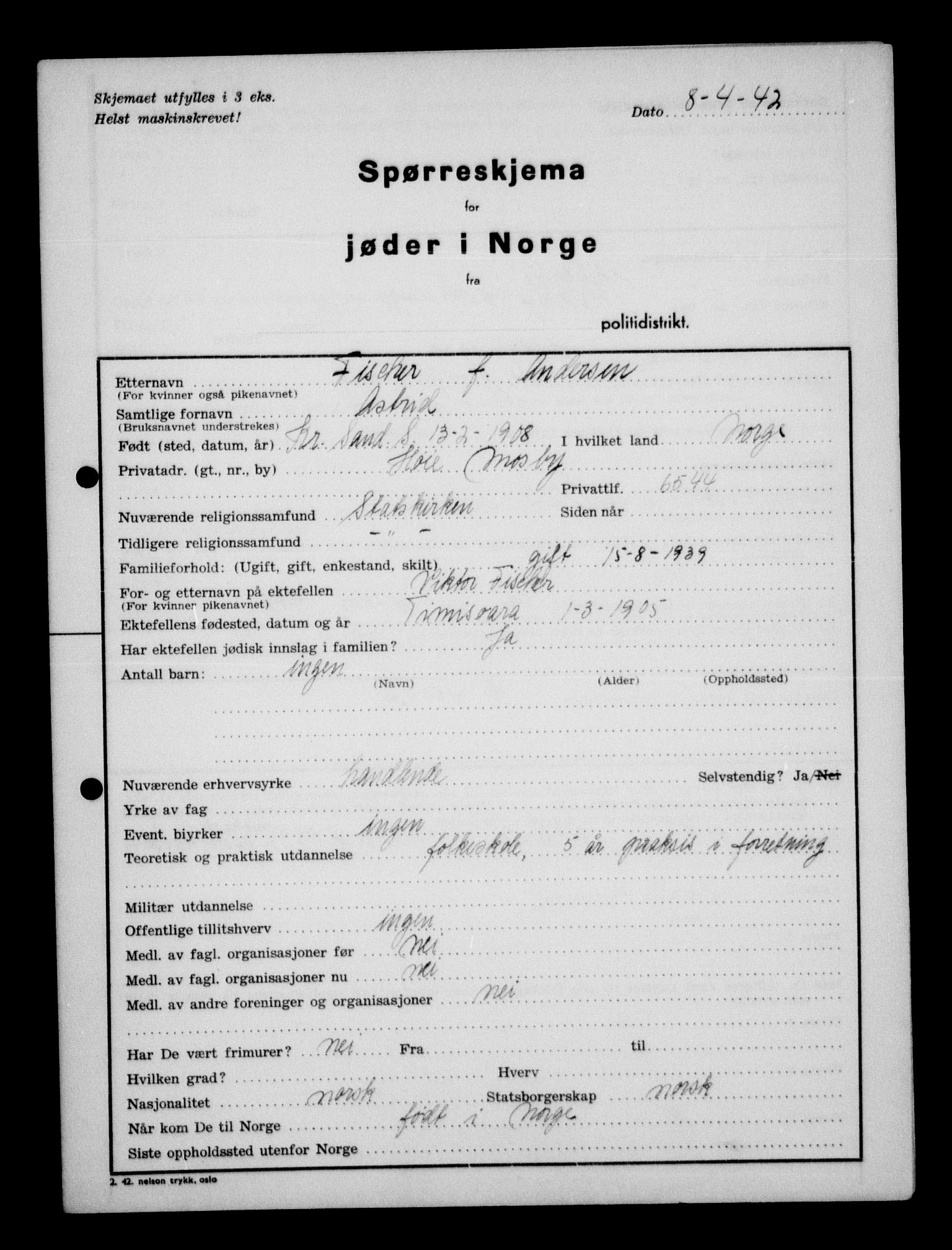 Statspolitiet - Hovedkontoret / Osloavdelingen, AV/RA-S-1329/G/Ga/L0012: Spørreskjema for jøder i Norge. 1: Aker 114- 207 (Levinson-Wozak) og 656 (Salomon). 2: Arendal-Hordaland. 3: Horten-Romerike.  , 1942, p. 670