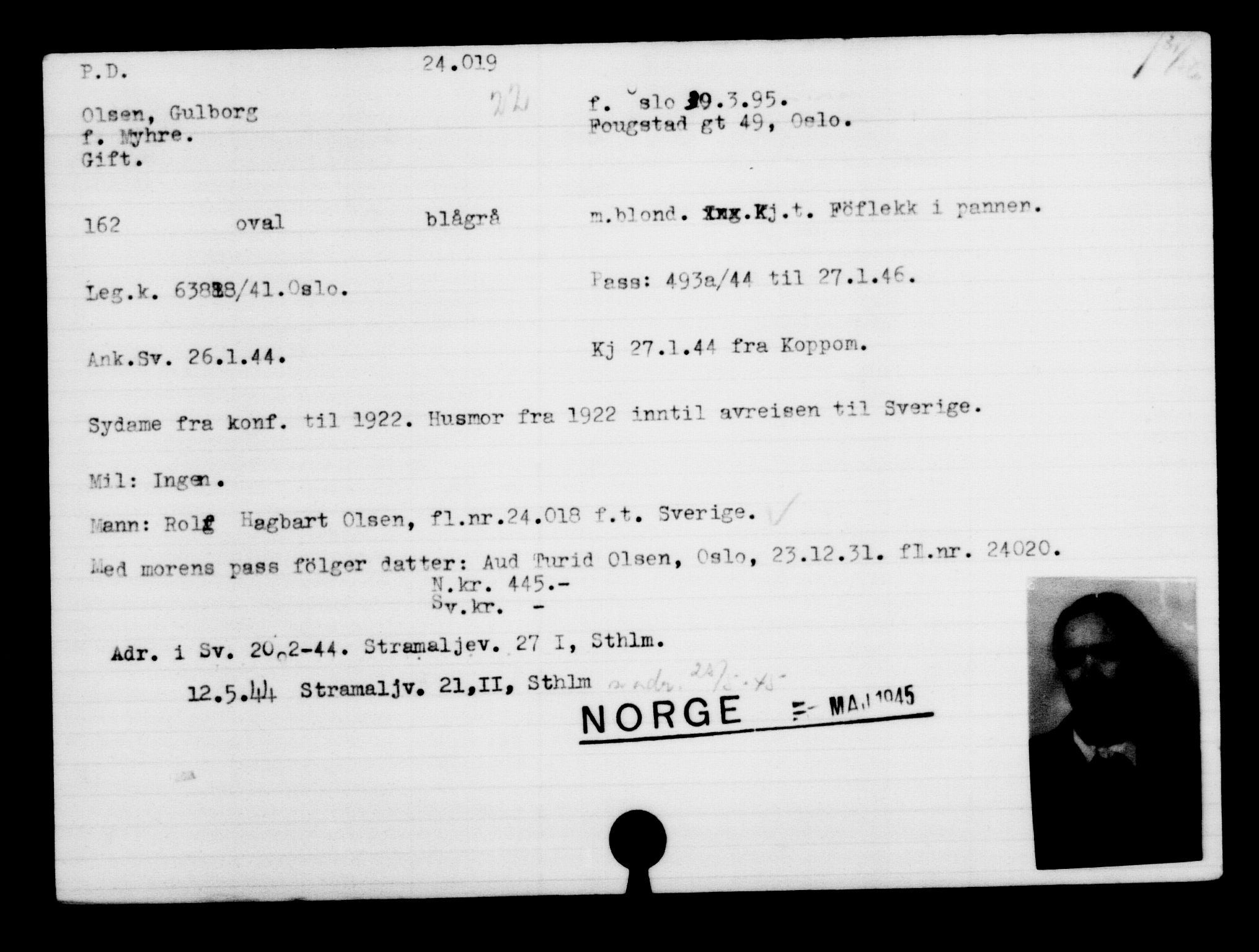Utenriksstasjonene, Legasjonen i Stockholm, Flyktningkontoret, AV/RA-S-6753/V/Va/L0010: Kjesäterkartoteket, flyktninger med registreringsnr. 22000-25314, 1940-1945, p. 2138