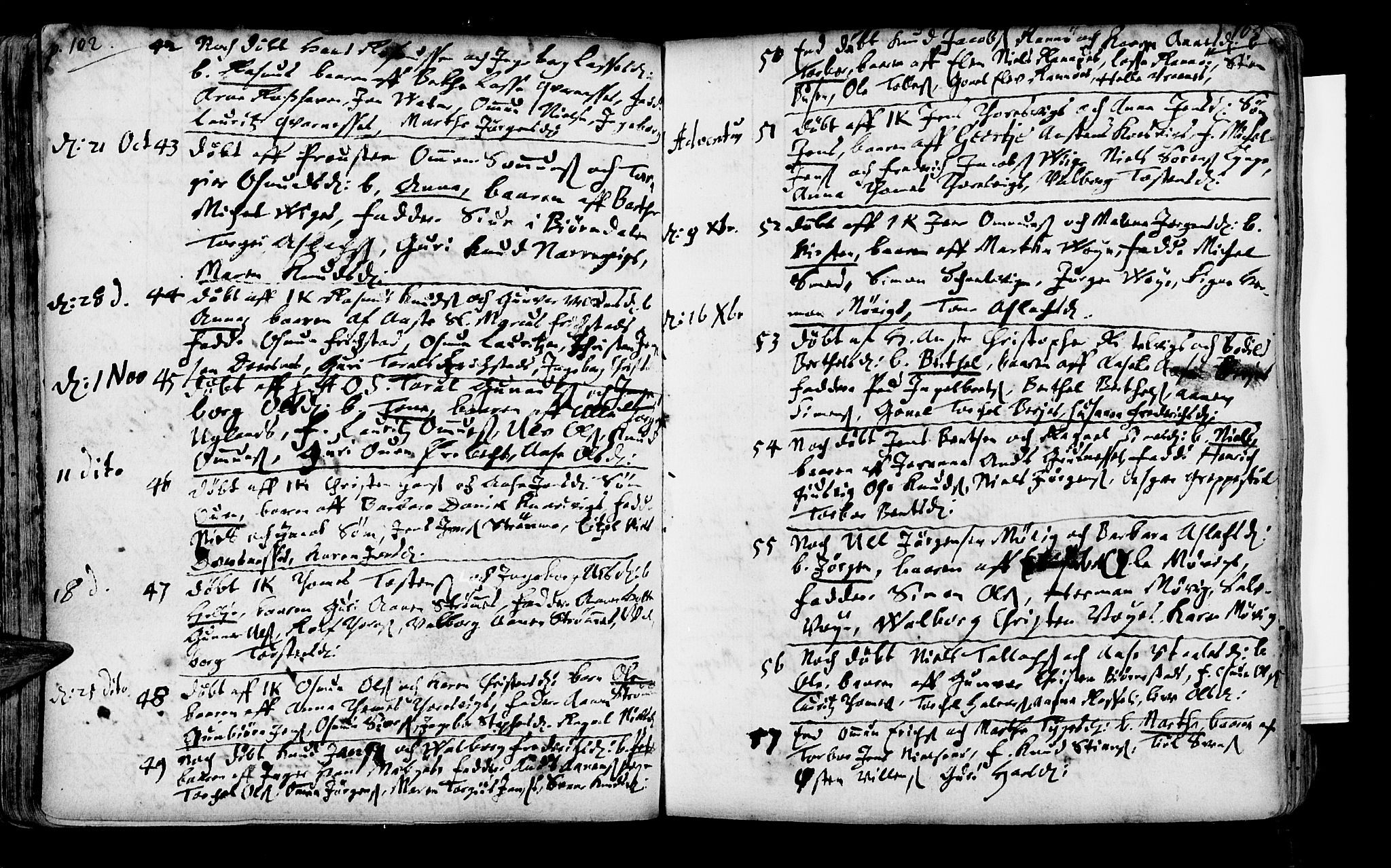 Oddernes sokneprestkontor, SAK/1111-0033/F/Fa/Faa/L0001: Parish register (official) no. A 1, 1692-1718, p. 102-103