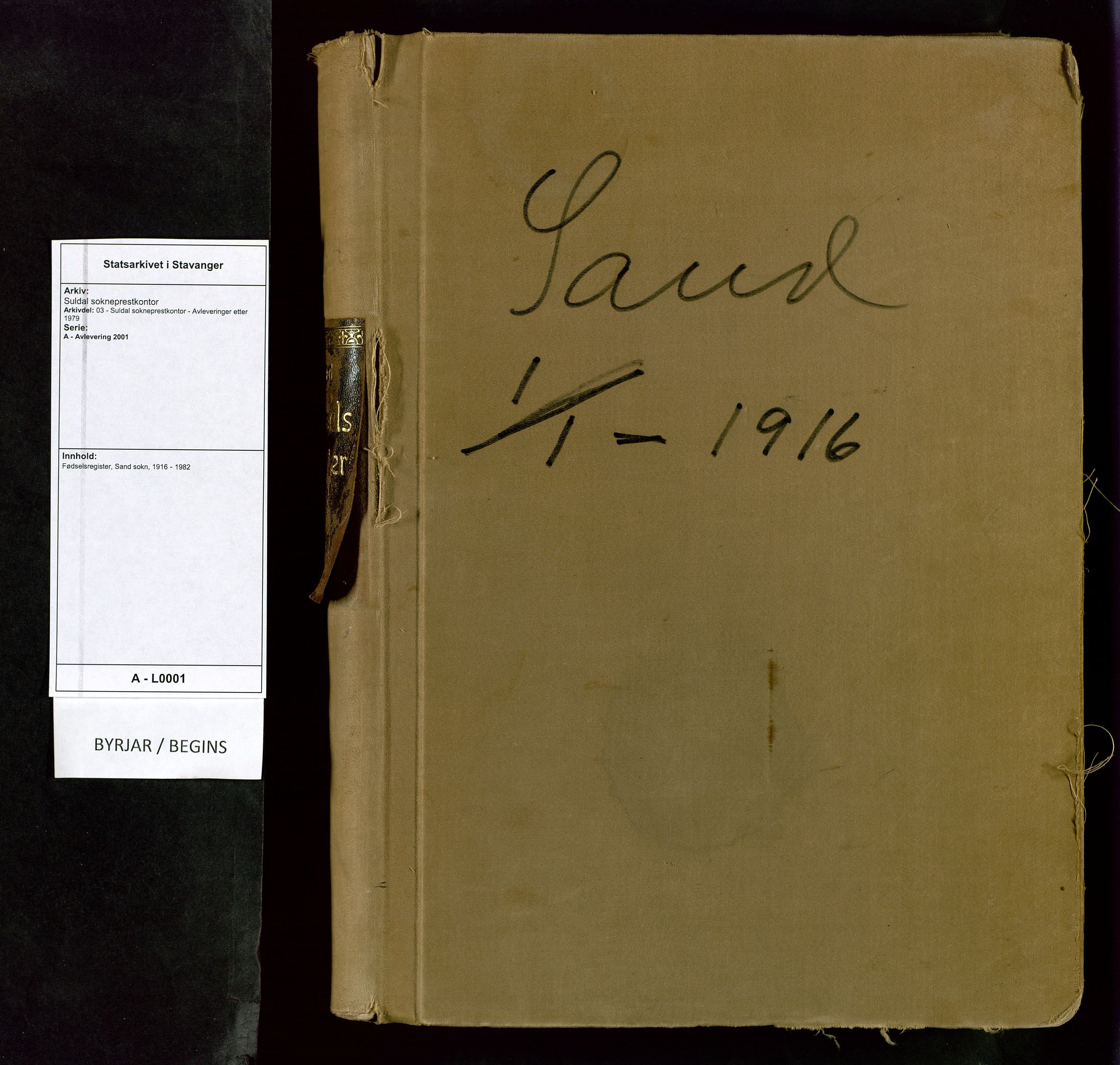 Suldal sokneprestkontor, AV/SAST-A-101845/03/A/L0001: Birth register no. 1, 1916-1982