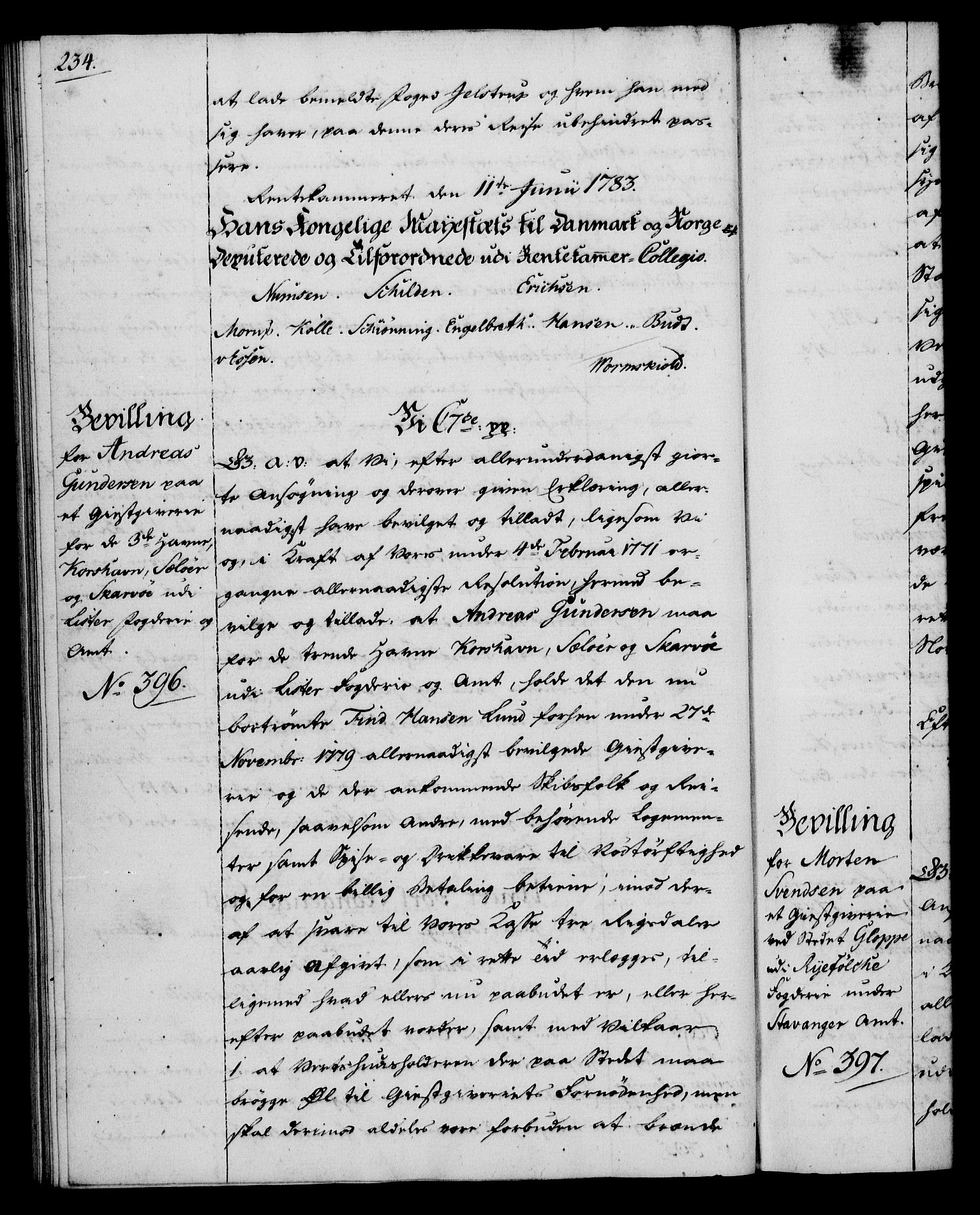 Rentekammeret, Kammerkanselliet, RA/EA-3111/G/Gg/Gga/L0012: Norsk ekspedisjonsprotokoll med register (merket RK 53.12), 1781-1783, p. 234