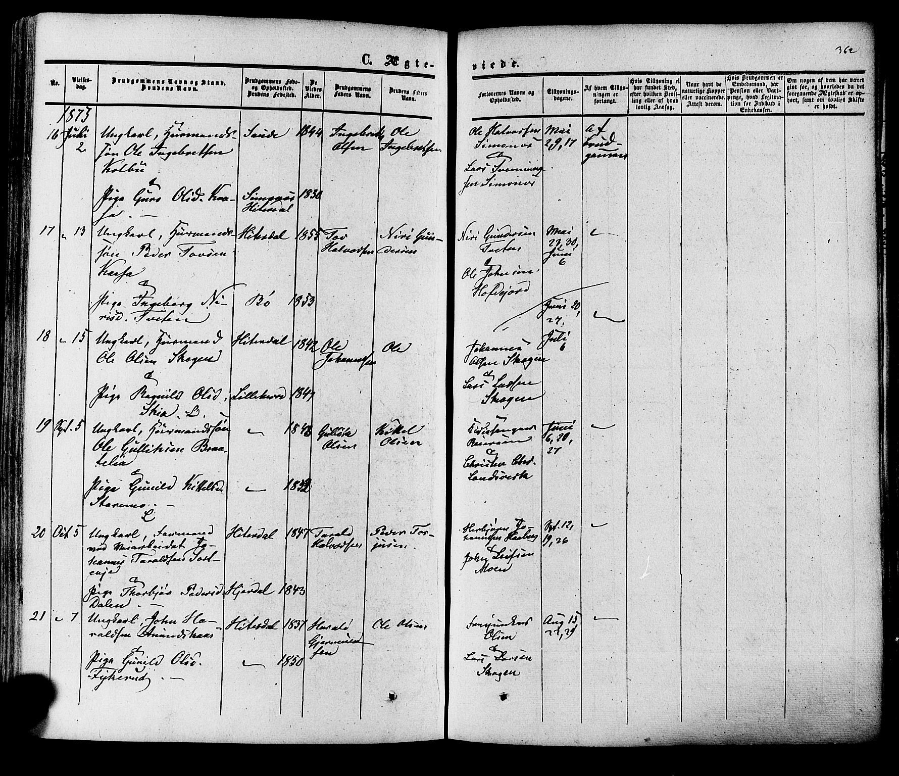 Heddal kirkebøker, AV/SAKO-A-268/F/Fa/L0007: Parish register (official) no. I 7, 1855-1877, p. 362