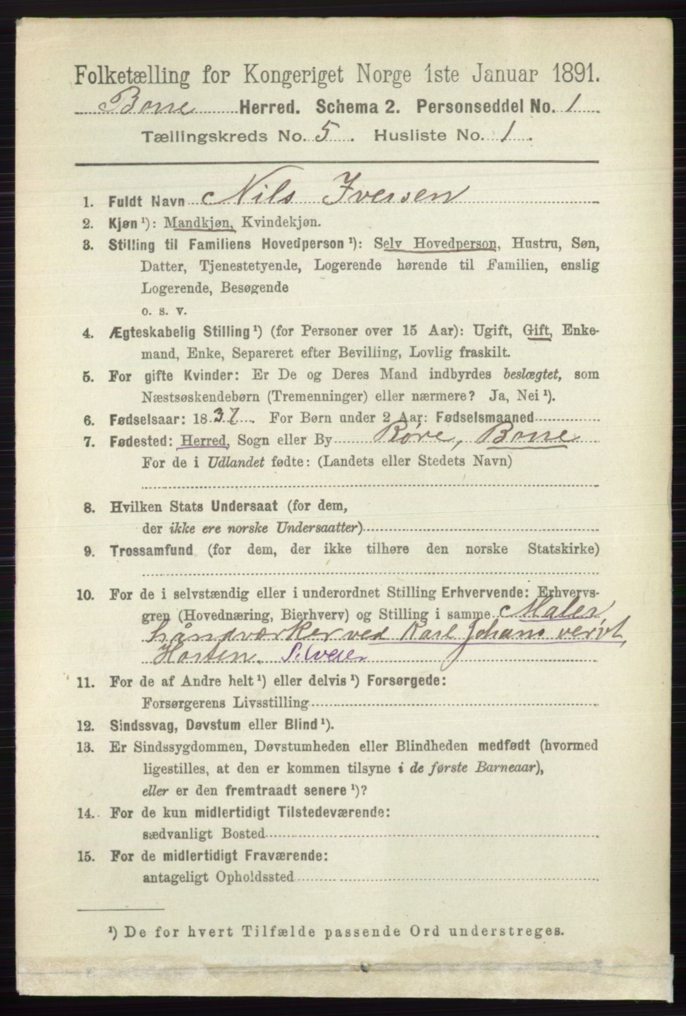 RA, 1891 census for 0717 Borre, 1891, p. 2012