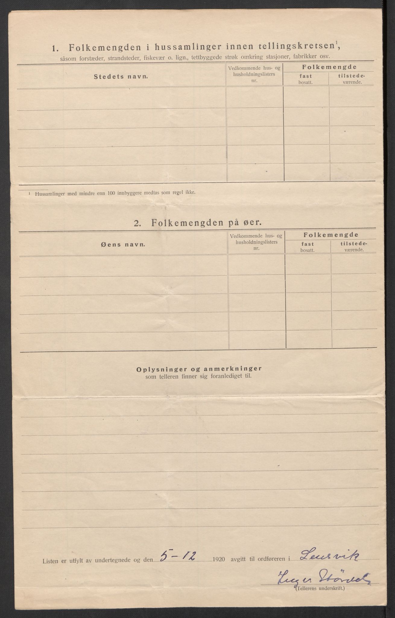 SAT, 1920 census for Lensvik, 1920, p. 17