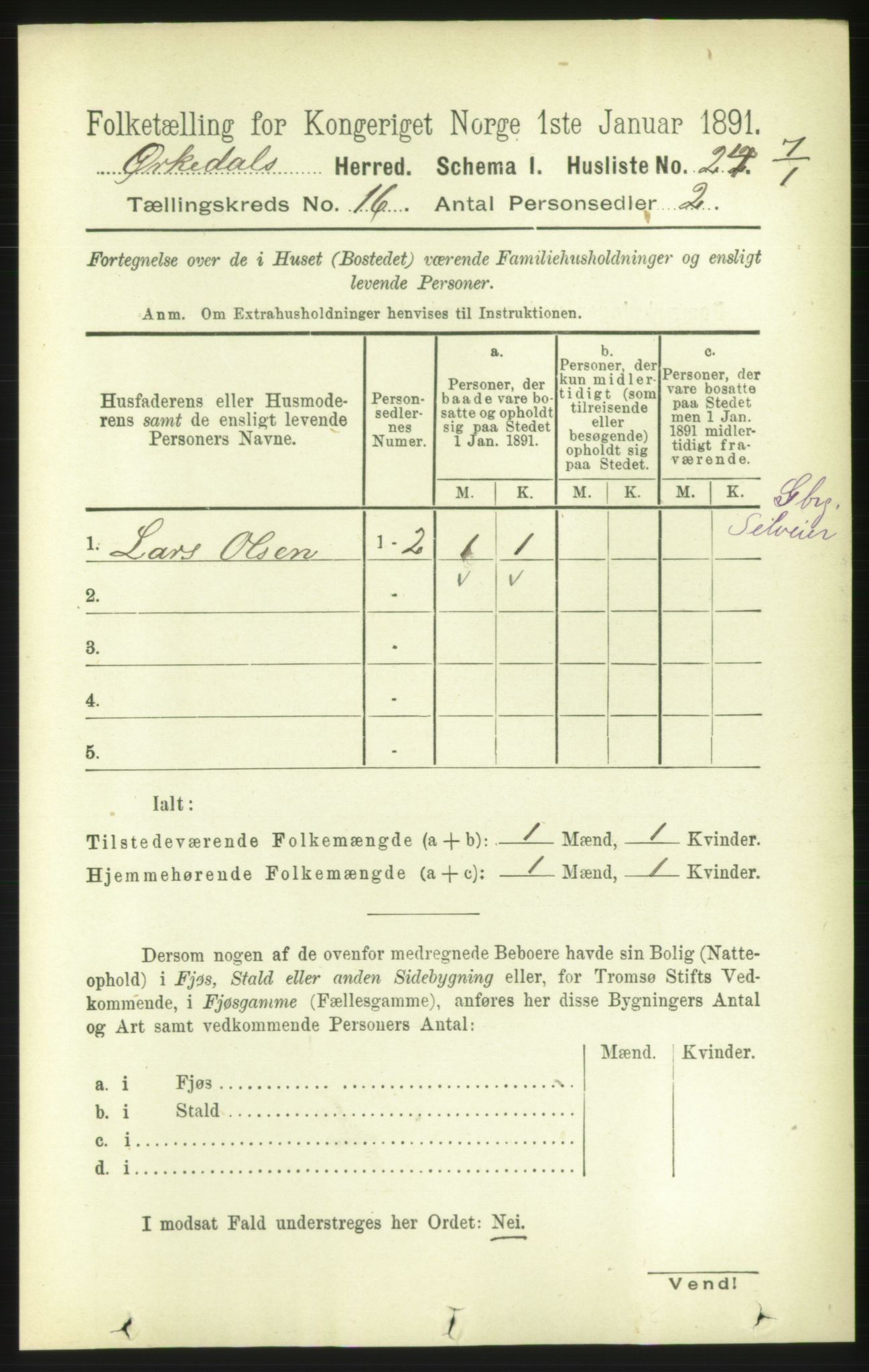 RA, 1891 census for 1638 Orkdal, 1891, p. 7141