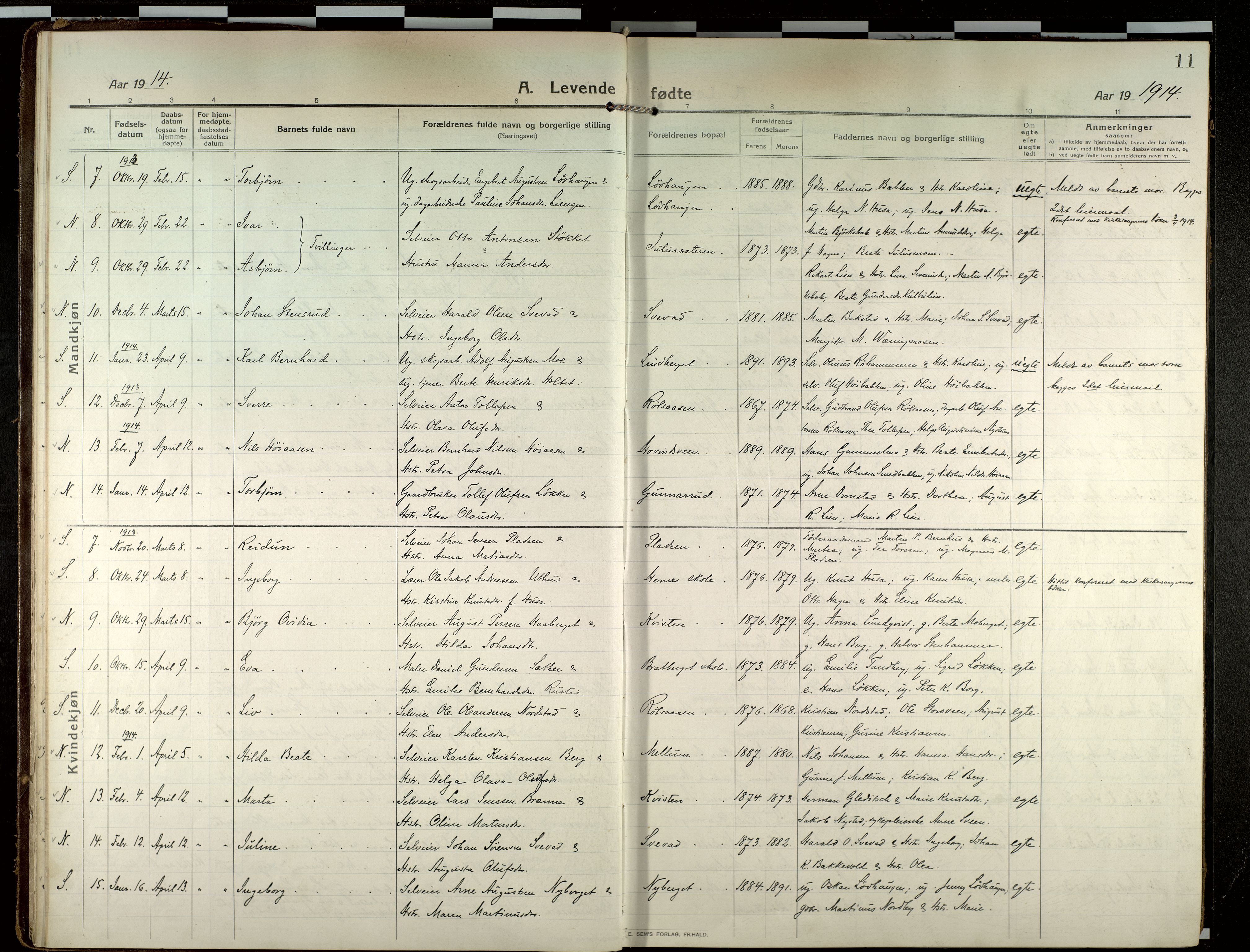 Elverum prestekontor, AV/SAH-PREST-044/H/Ha/Haa/L0022: Parish register (official) no. 22, 1913-1924, p. 11