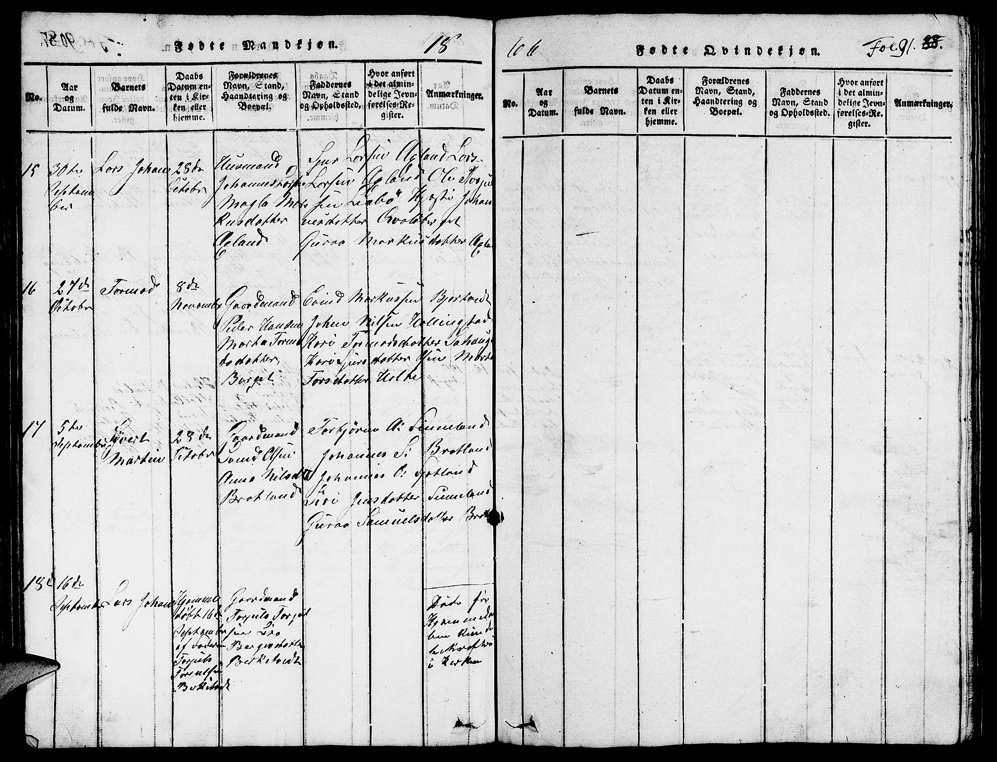 Vikedal sokneprestkontor, AV/SAST-A-101840/01/V: Parish register (copy) no. B 3, 1816-1867, p. 91