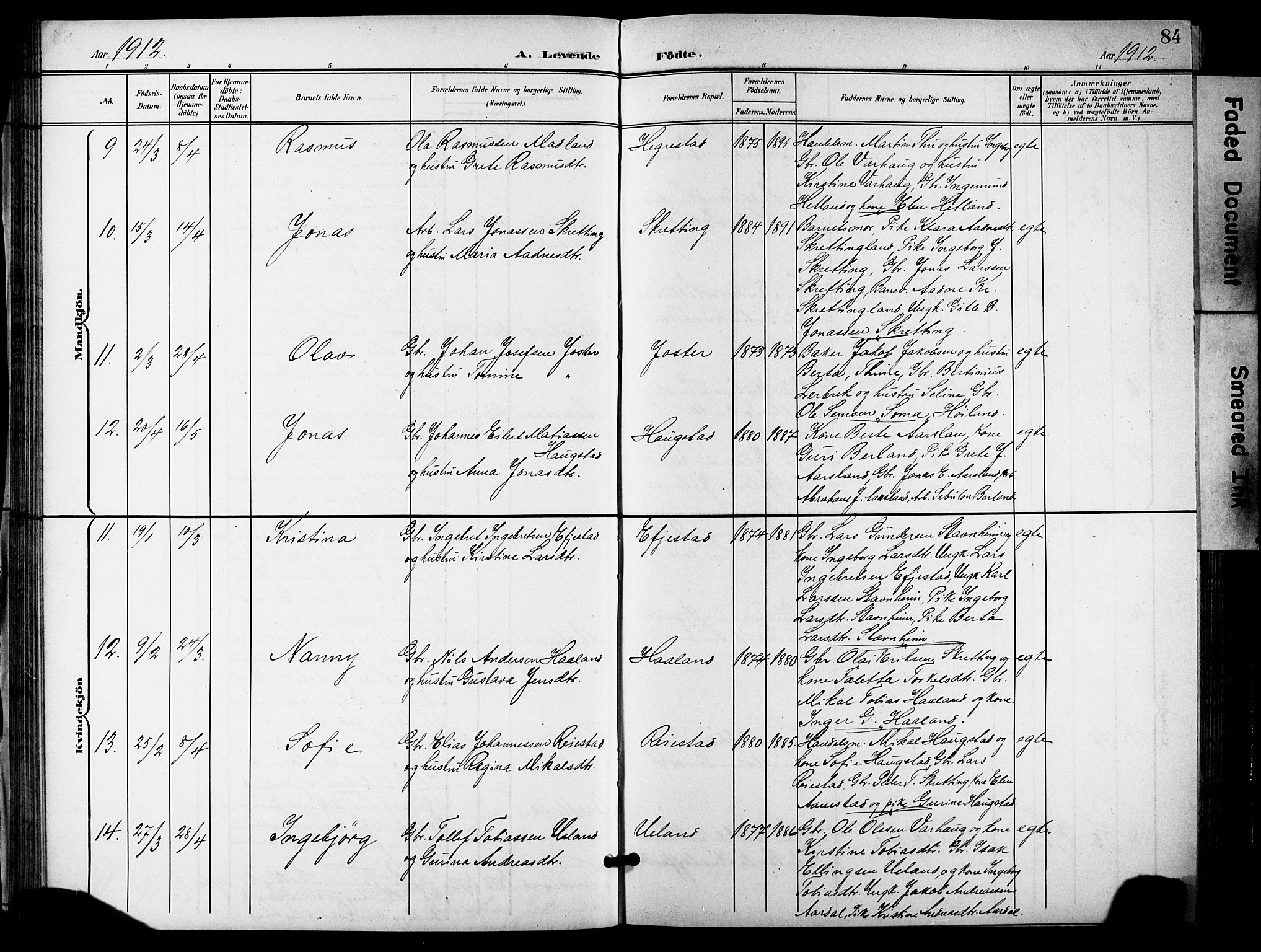 Hå sokneprestkontor, AV/SAST-A-101801/001/30BB/L0006: Parish register (copy) no. B 6, 1900-1924, p. 84