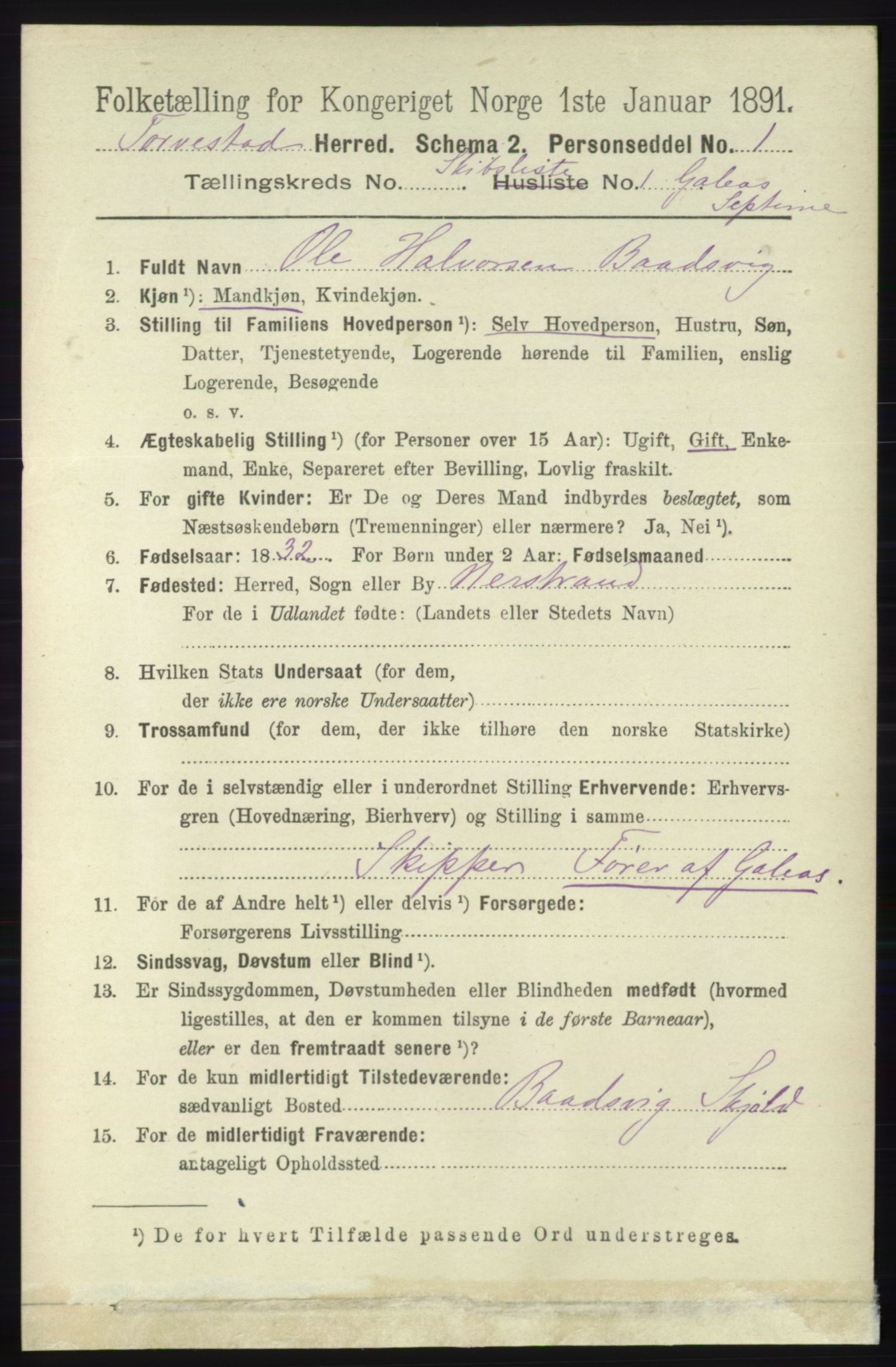 RA, 1891 census for 1152 Torvastad, 1891, p. 2344