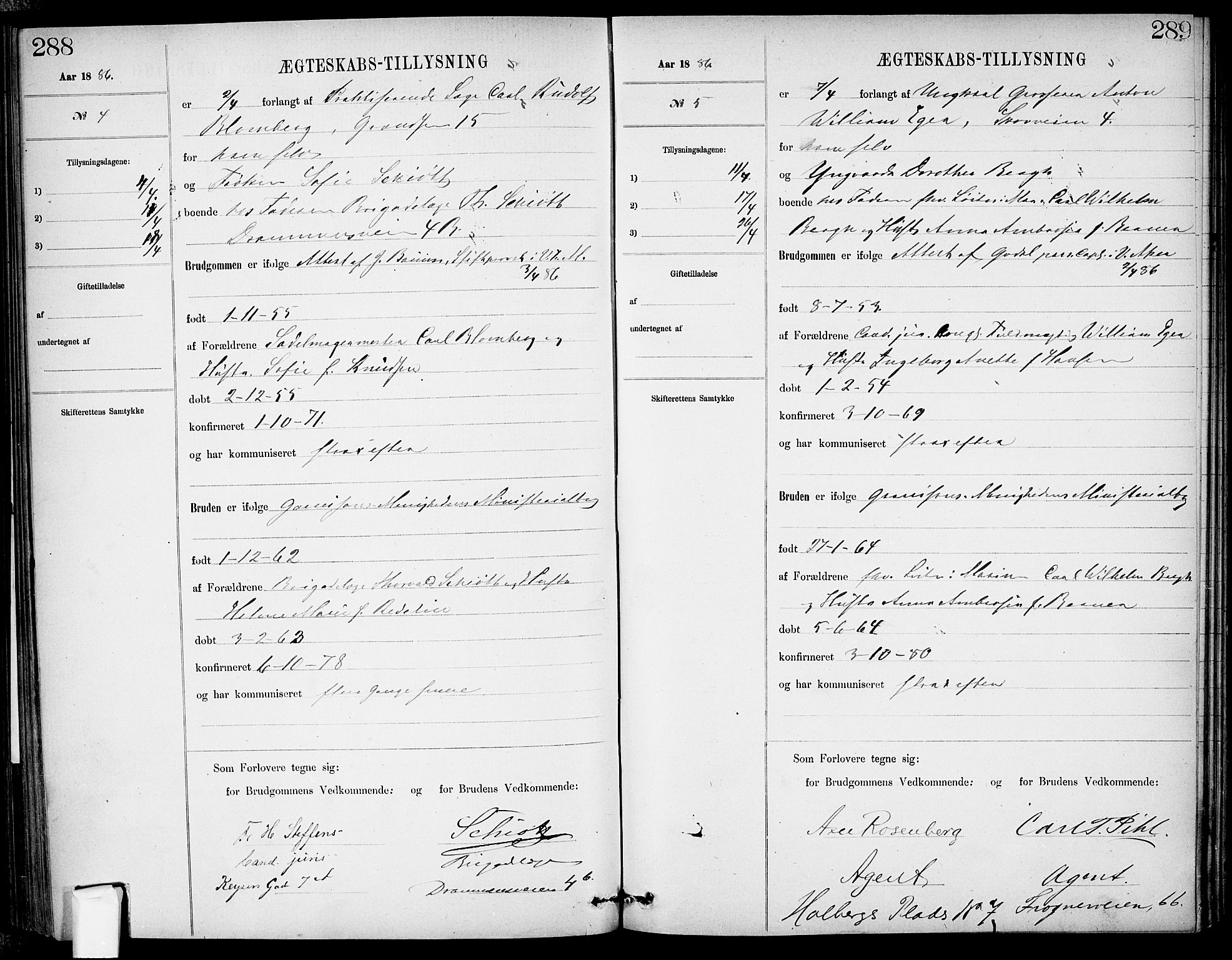 Garnisonsmenigheten Kirkebøker, AV/SAO-A-10846/H/Ha/L0007: Banns register no. I 7, 1872-1893, p. 288-289