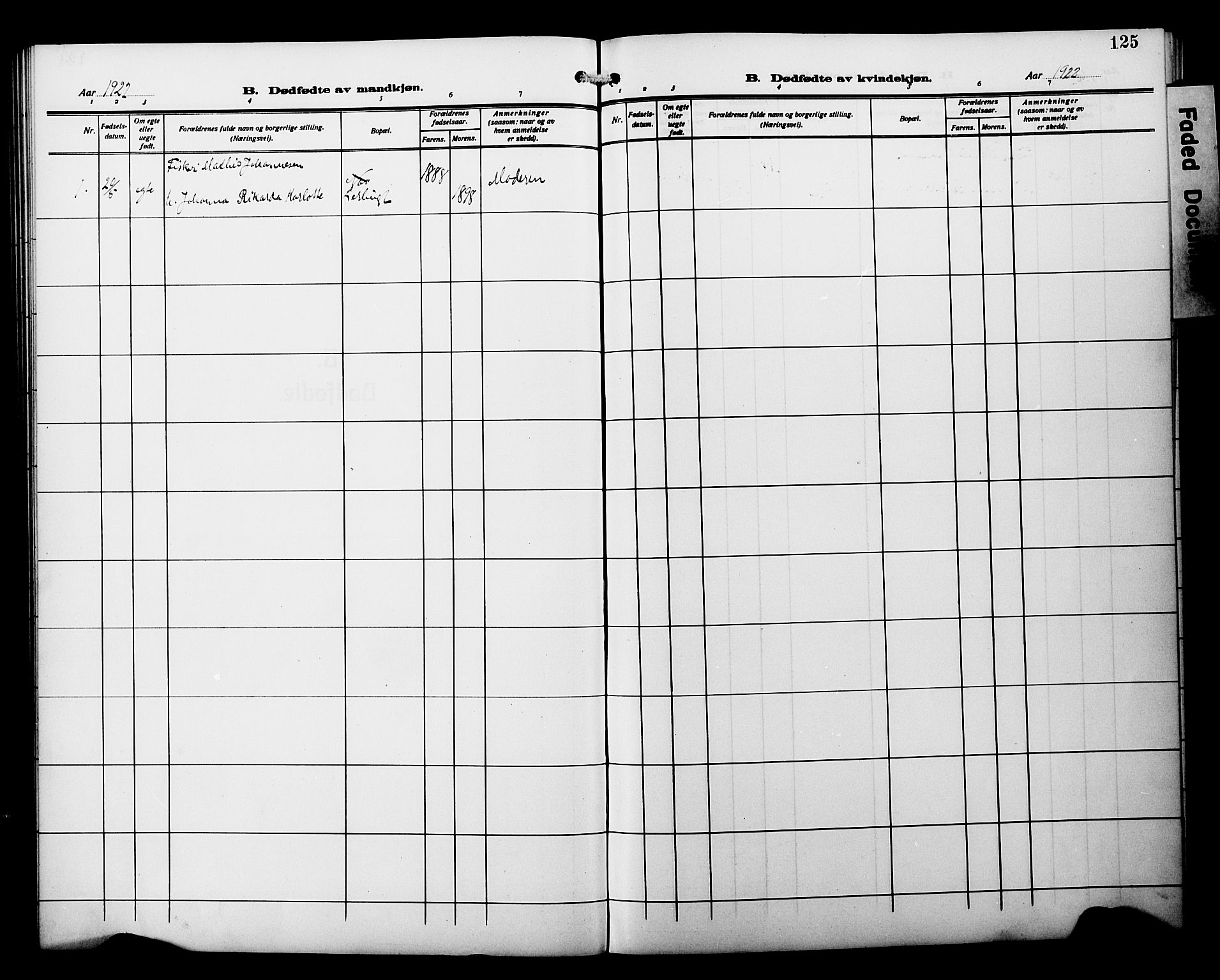 Skjervøy sokneprestkontor, SATØ/S-1300/H/Ha/Hab/L0022klokker: Parish register (copy) no. 22, 1910-1926, p. 125