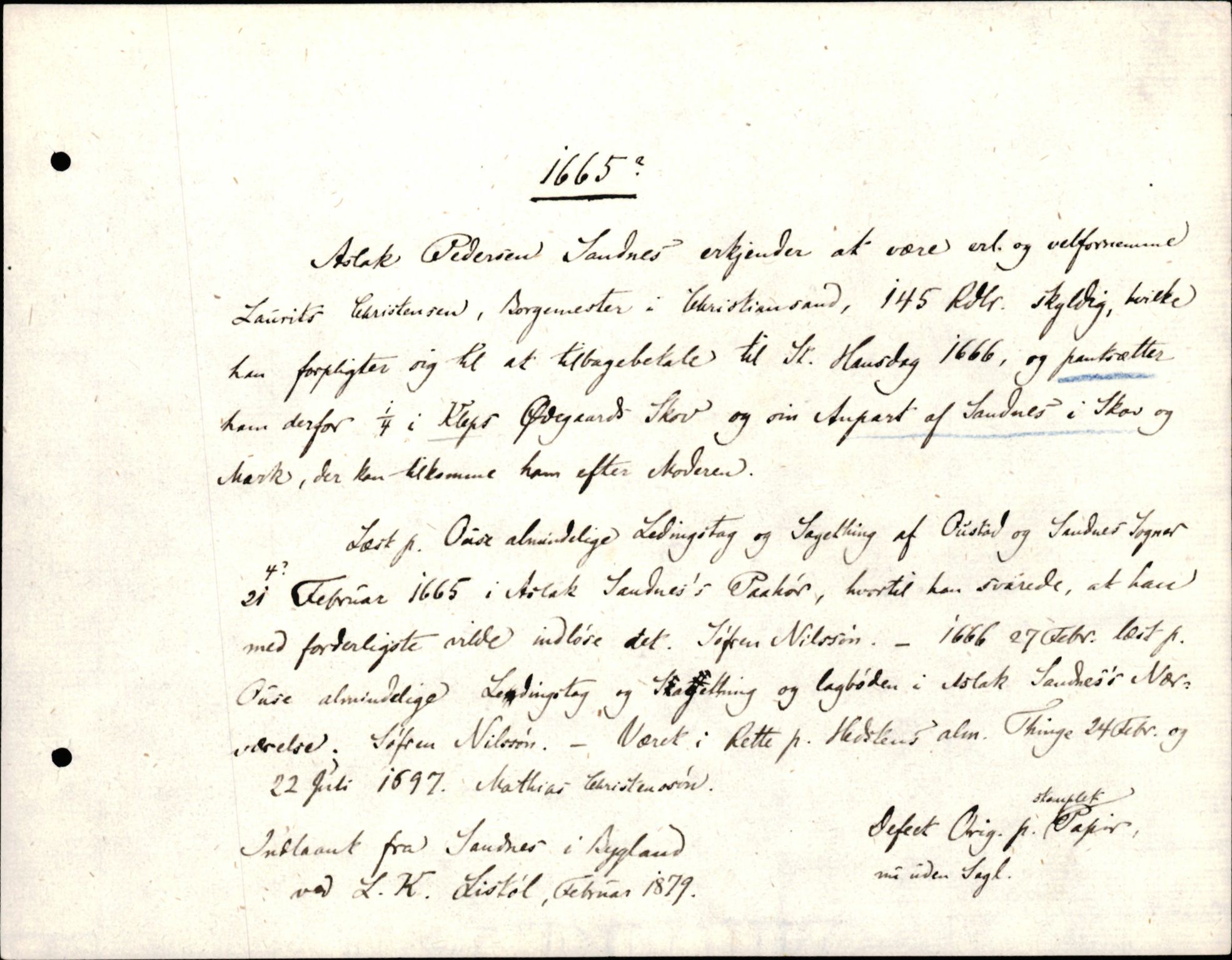 Riksarkivets diplomsamling, AV/RA-EA-5965/F35/F35d/L0005: Innlånte diplomer, seddelregister, 1661-1690, p. 131