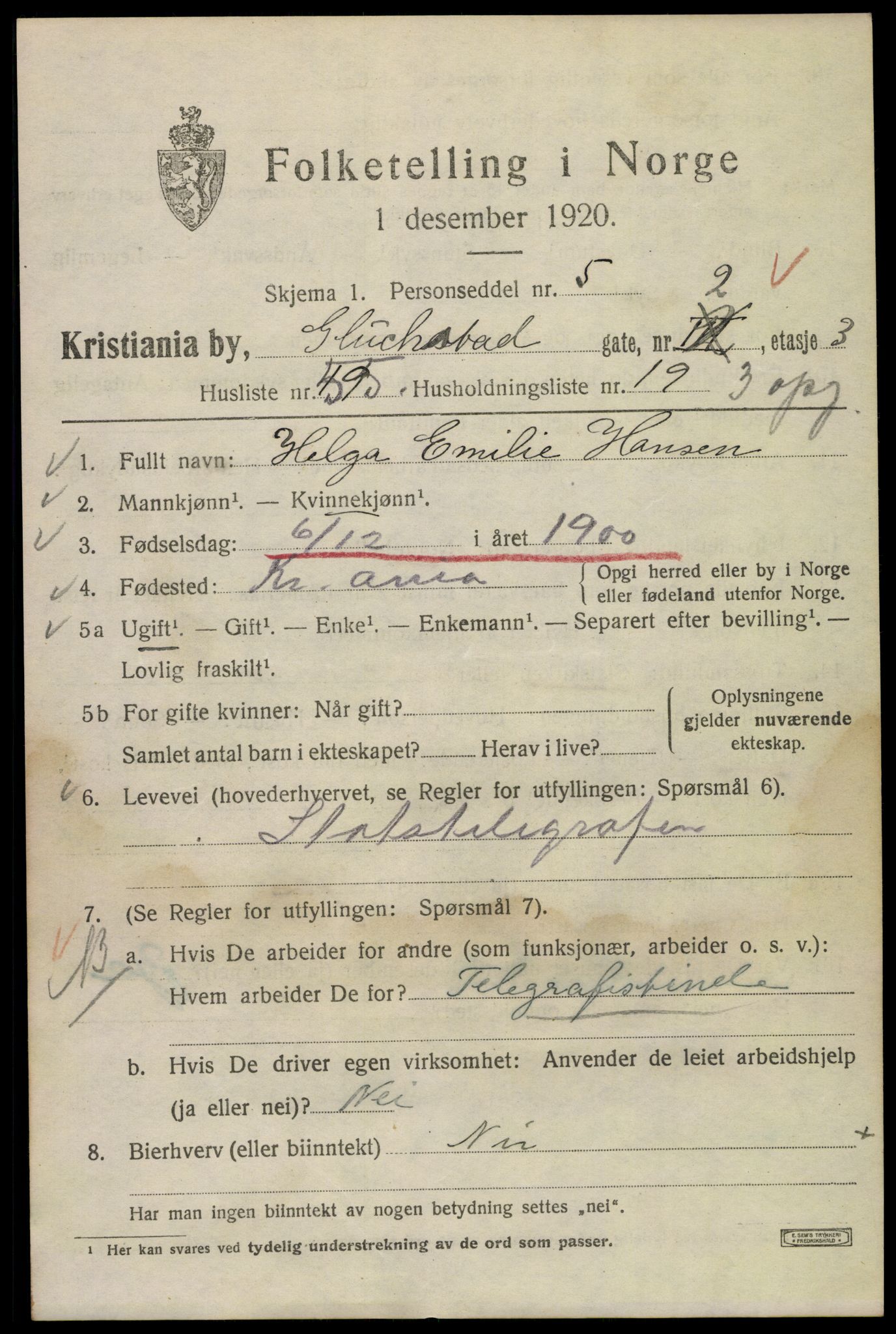 SAO, 1920 census for Kristiania, 1920, p. 250477