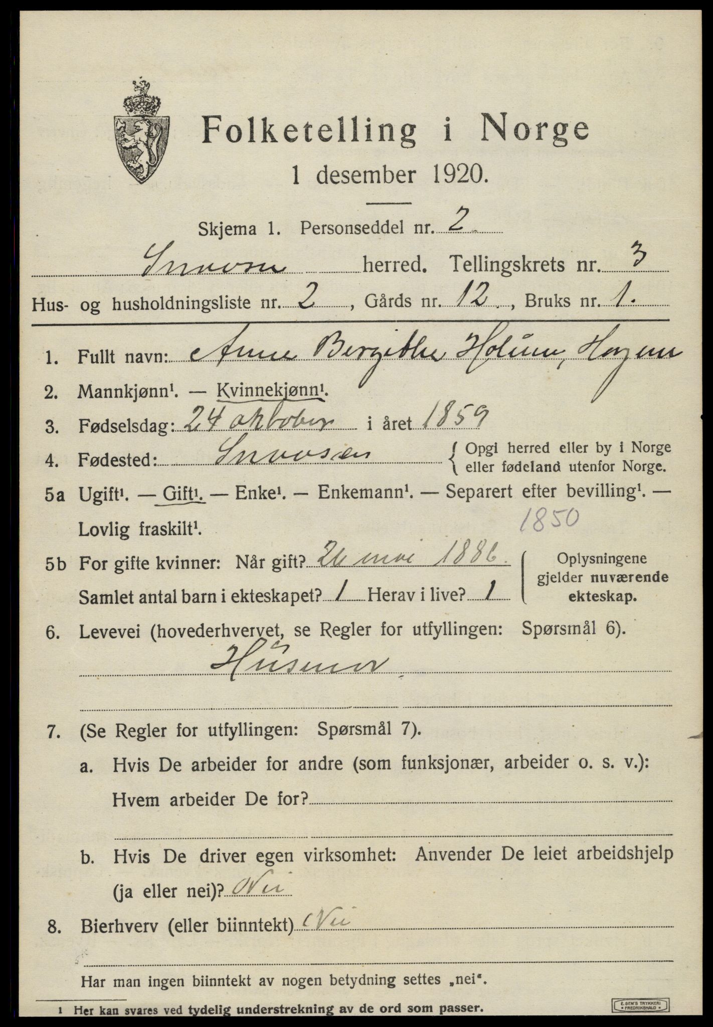 SAT, 1920 census for Snåsa, 1920, p. 1546