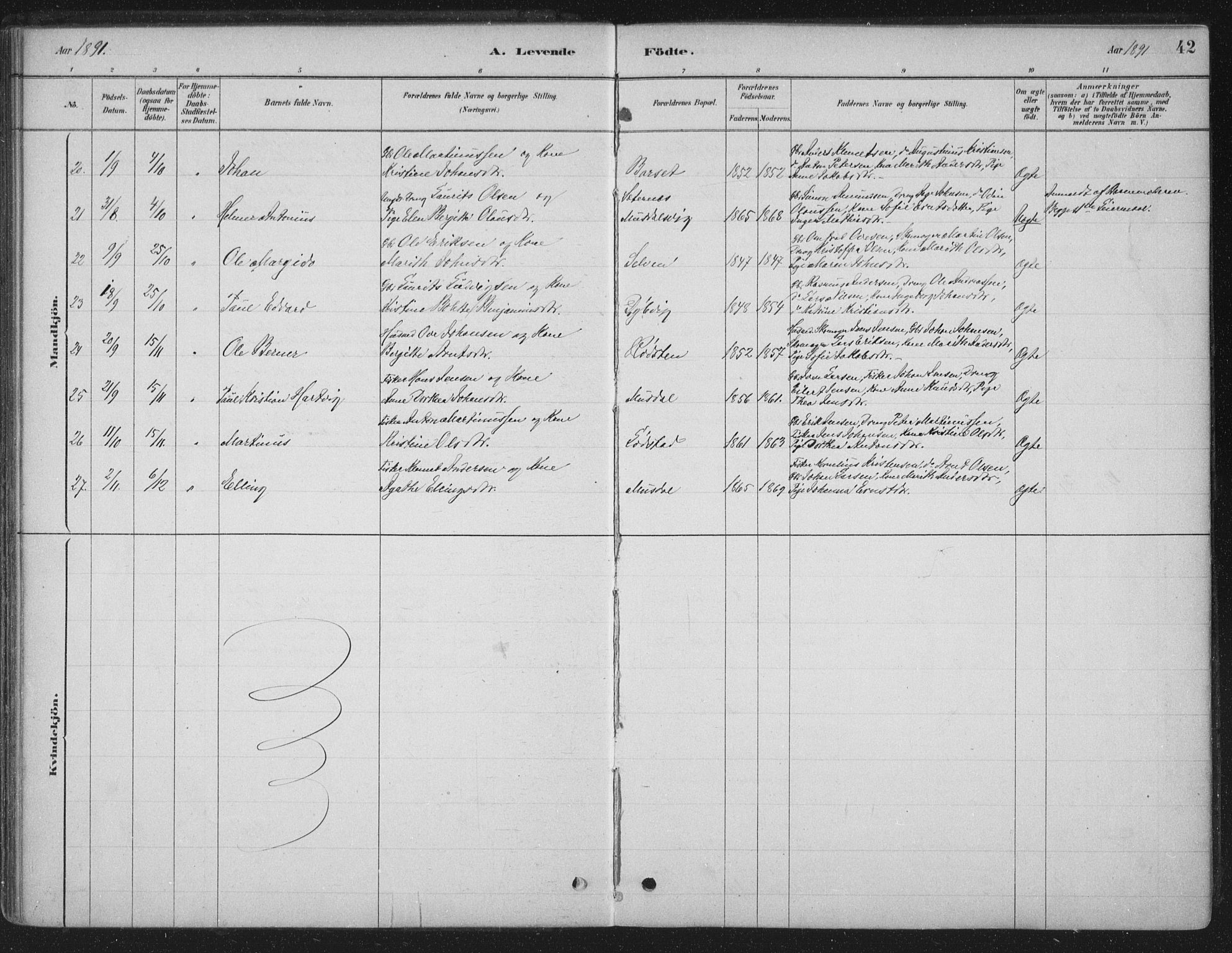 Ministerialprotokoller, klokkerbøker og fødselsregistre - Sør-Trøndelag, AV/SAT-A-1456/662/L0755: Parish register (official) no. 662A01, 1879-1905, p. 42