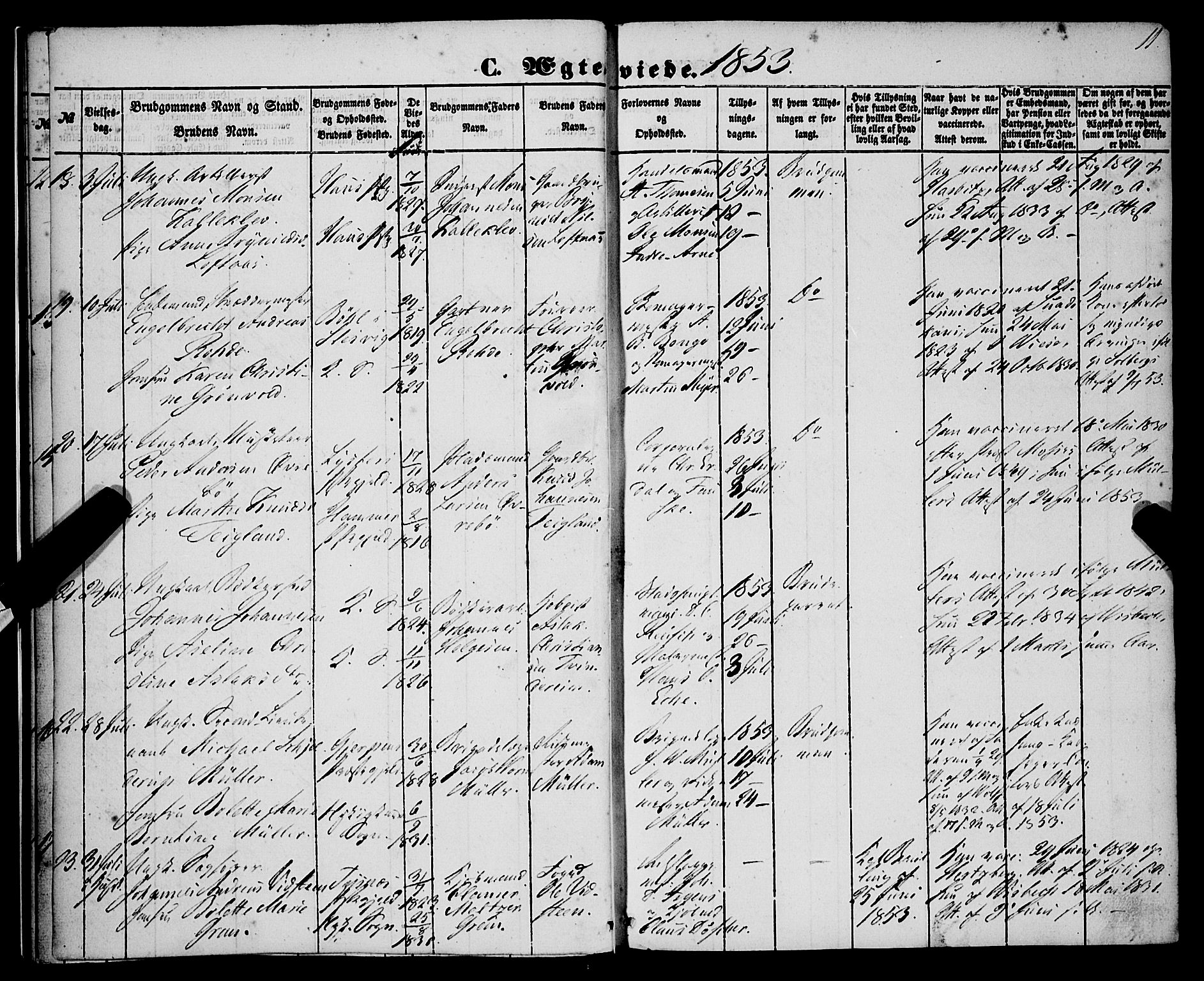 Korskirken sokneprestembete, AV/SAB-A-76101/H/Haa/L0035: Parish register (official) no. D 2, 1852-1867, p. 11