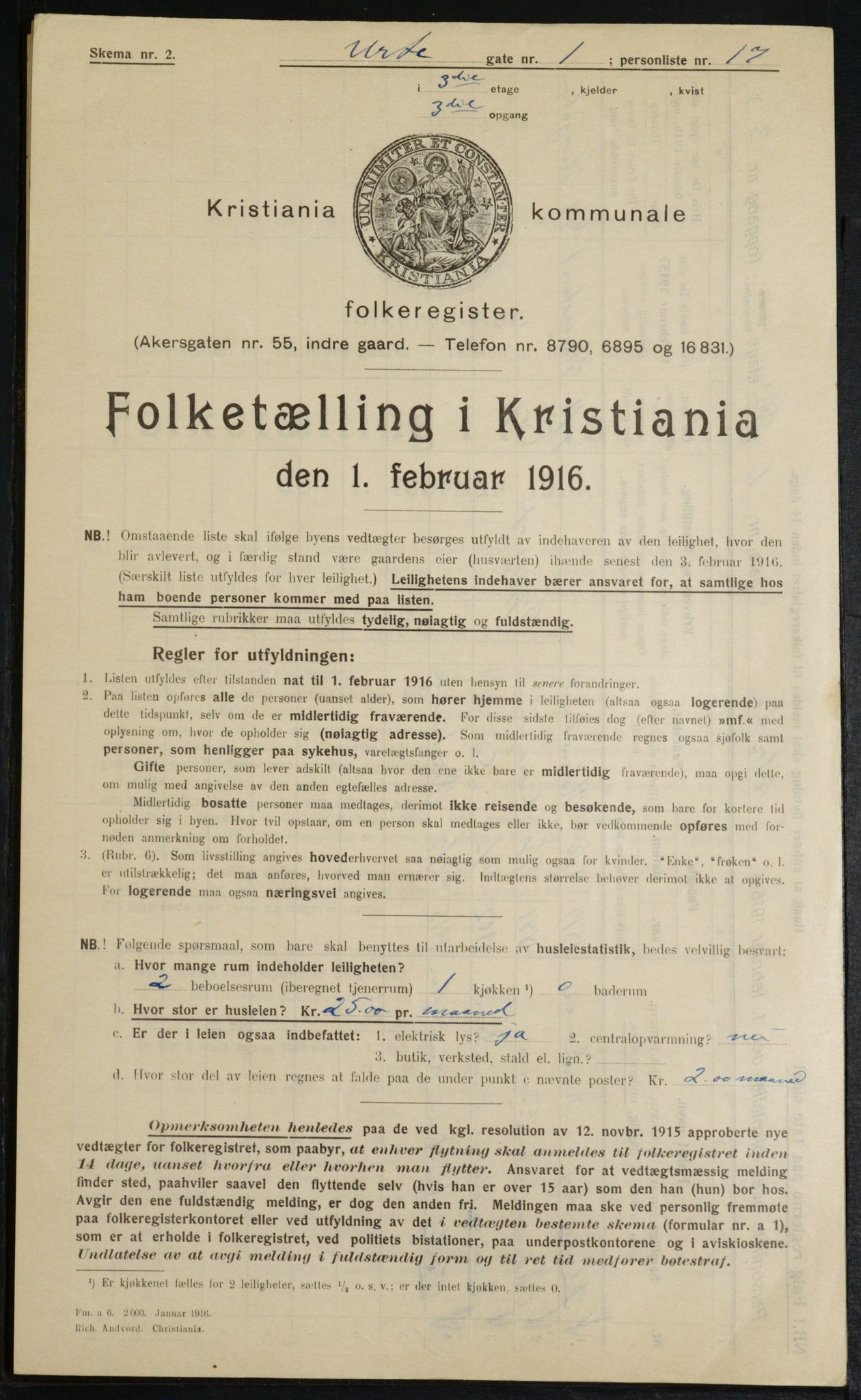 OBA, Municipal Census 1916 for Kristiania, 1916, p. 124285