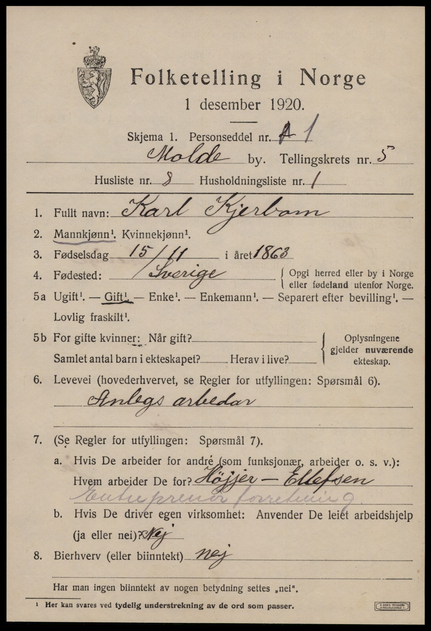 SAT, 1920 census for Molde, 1920, p. 6803