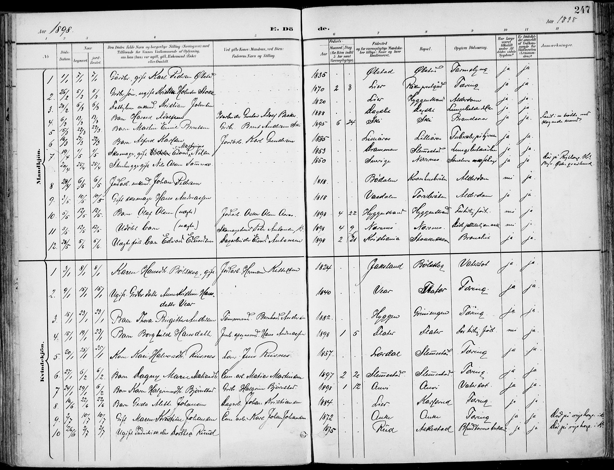 Røyken kirkebøker, AV/SAKO-A-241/F/Fa/L0009: Parish register (official) no. 9, 1898-1911, p. 247
