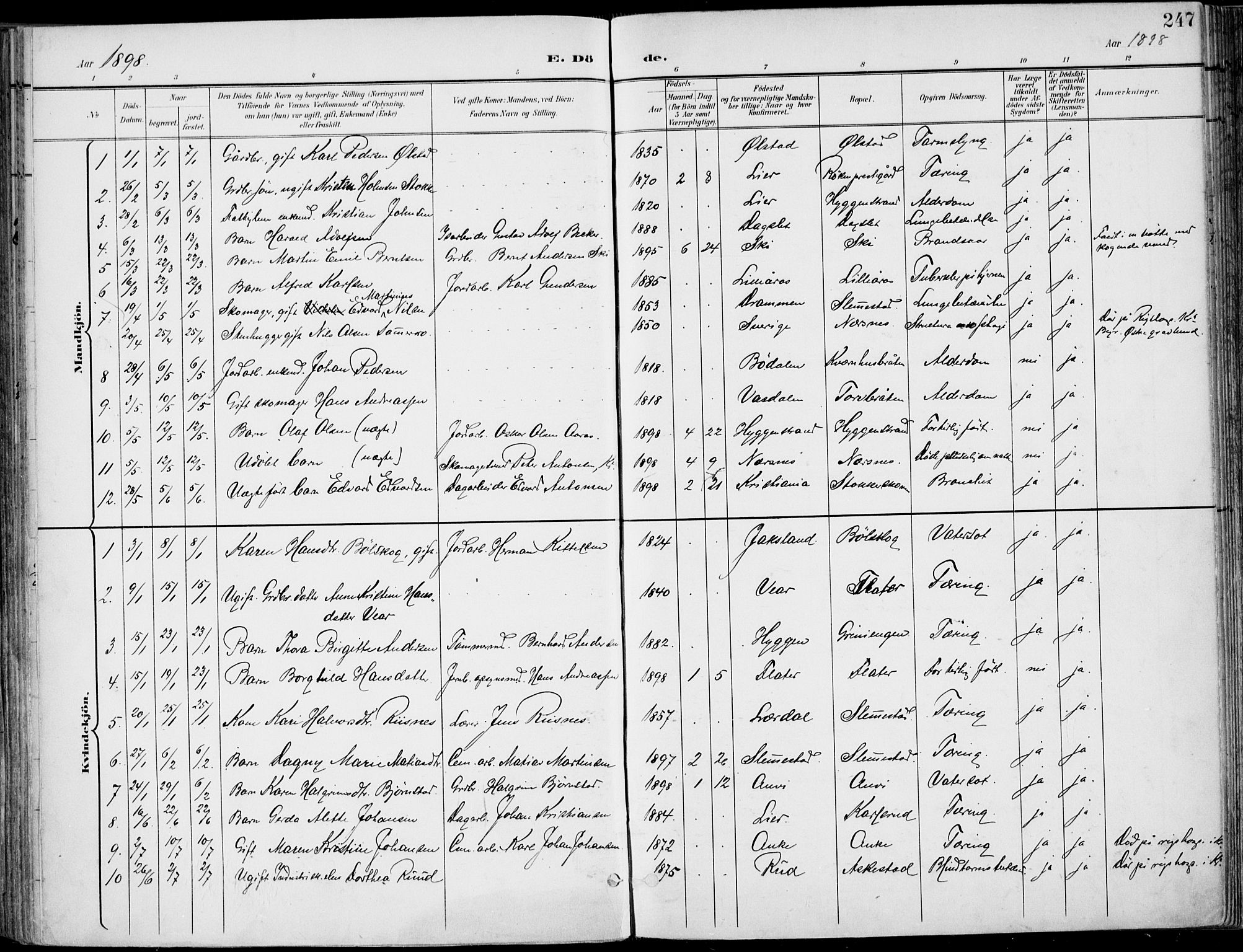 Røyken kirkebøker, SAKO/A-241/F/Fa/L0009: Parish register (official) no. 9, 1898-1911, p. 247