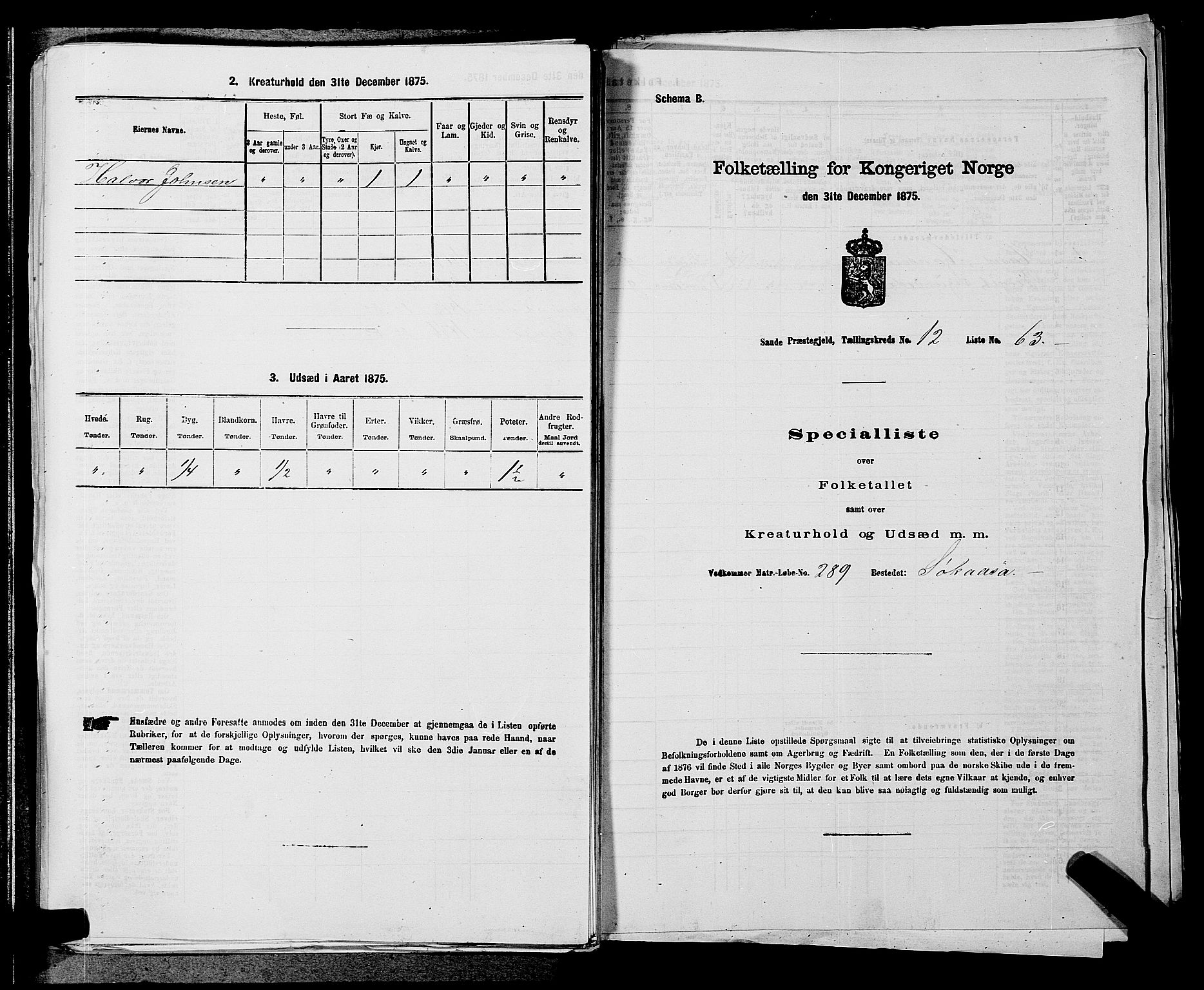 SAKO, 1875 census for 0822P Sauherad, 1875, p. 1489