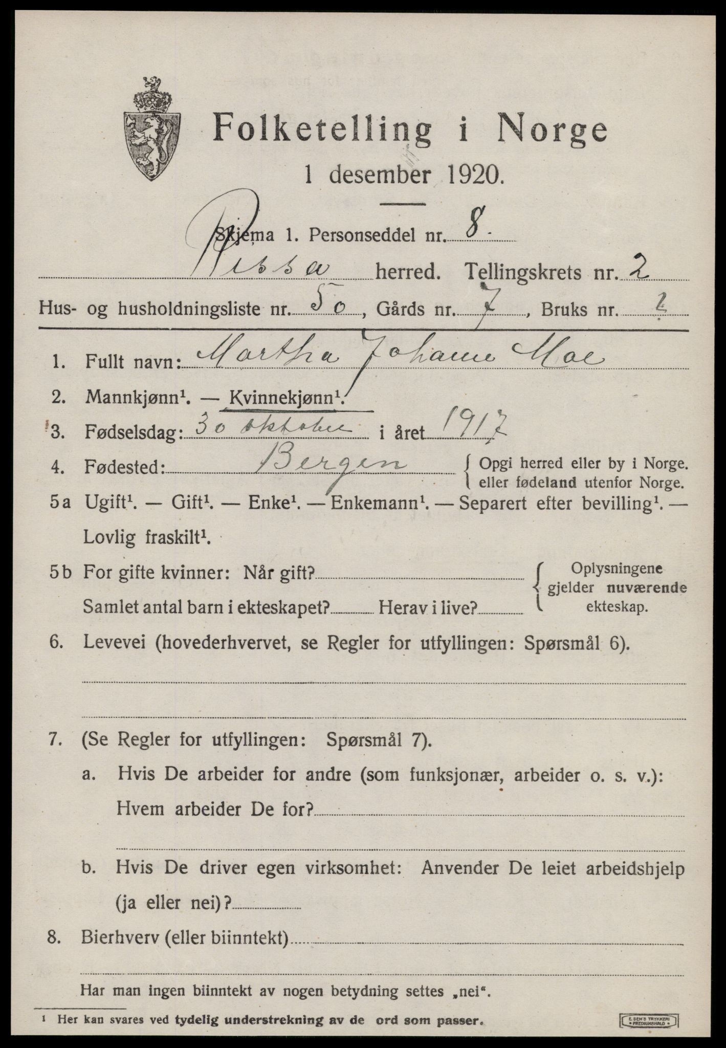 SAT, 1920 census for Rissa, 1920, p. 2293