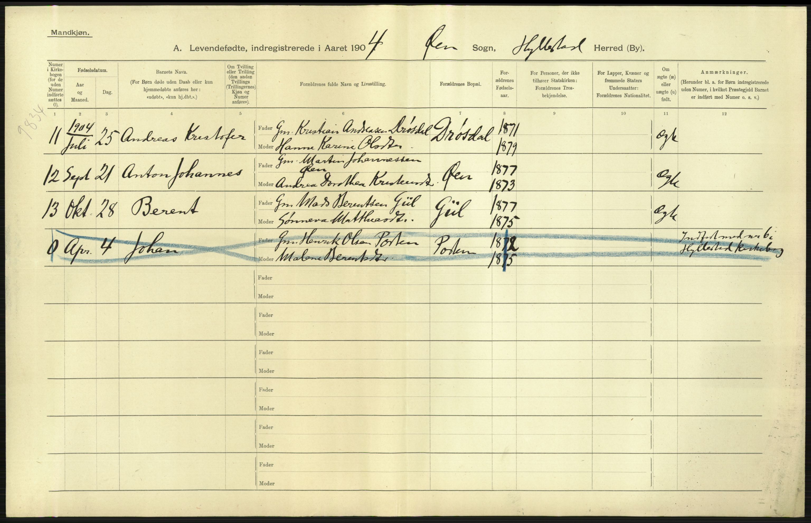 Statistisk sentralbyrå, Sosiodemografiske emner, Befolkning, RA/S-2228/D/Df/Dfa/Dfab/L0015: Nordre Bergenhus amt: Fødte, gifte, døde. Bygder, 1904, p. 17