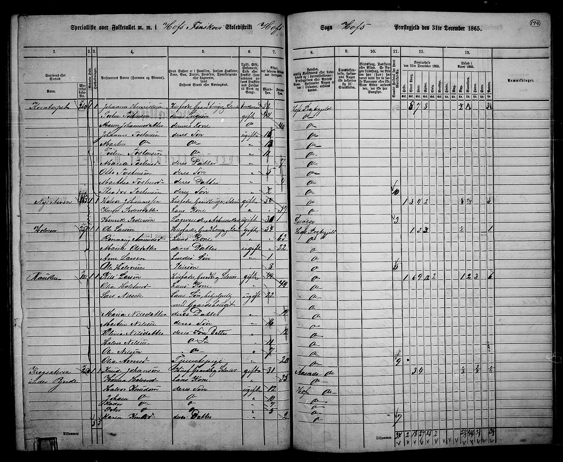 RA, 1865 census for Hof, 1865, p. 130
