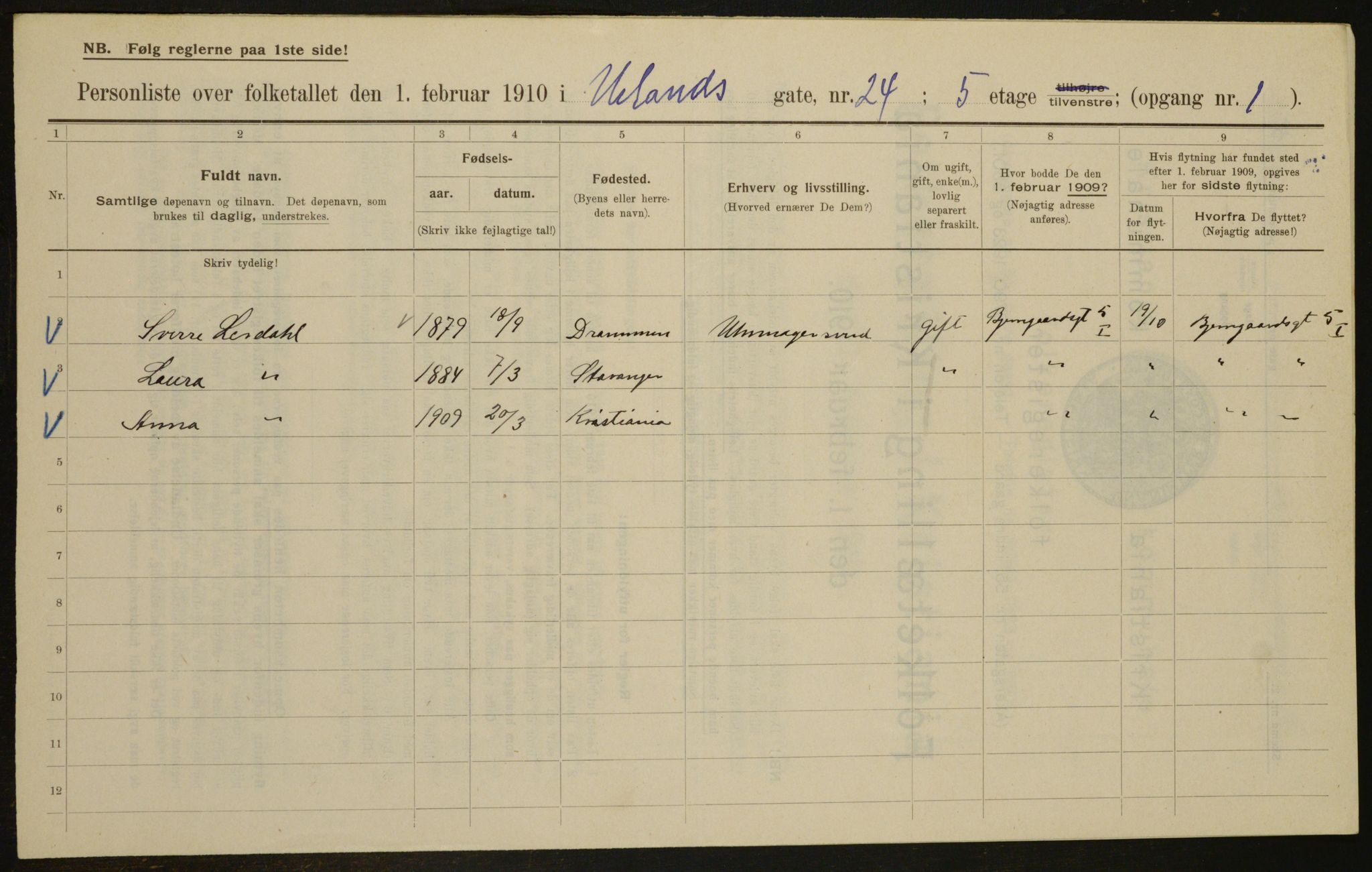 OBA, Municipal Census 1910 for Kristiania, 1910, p. 112548