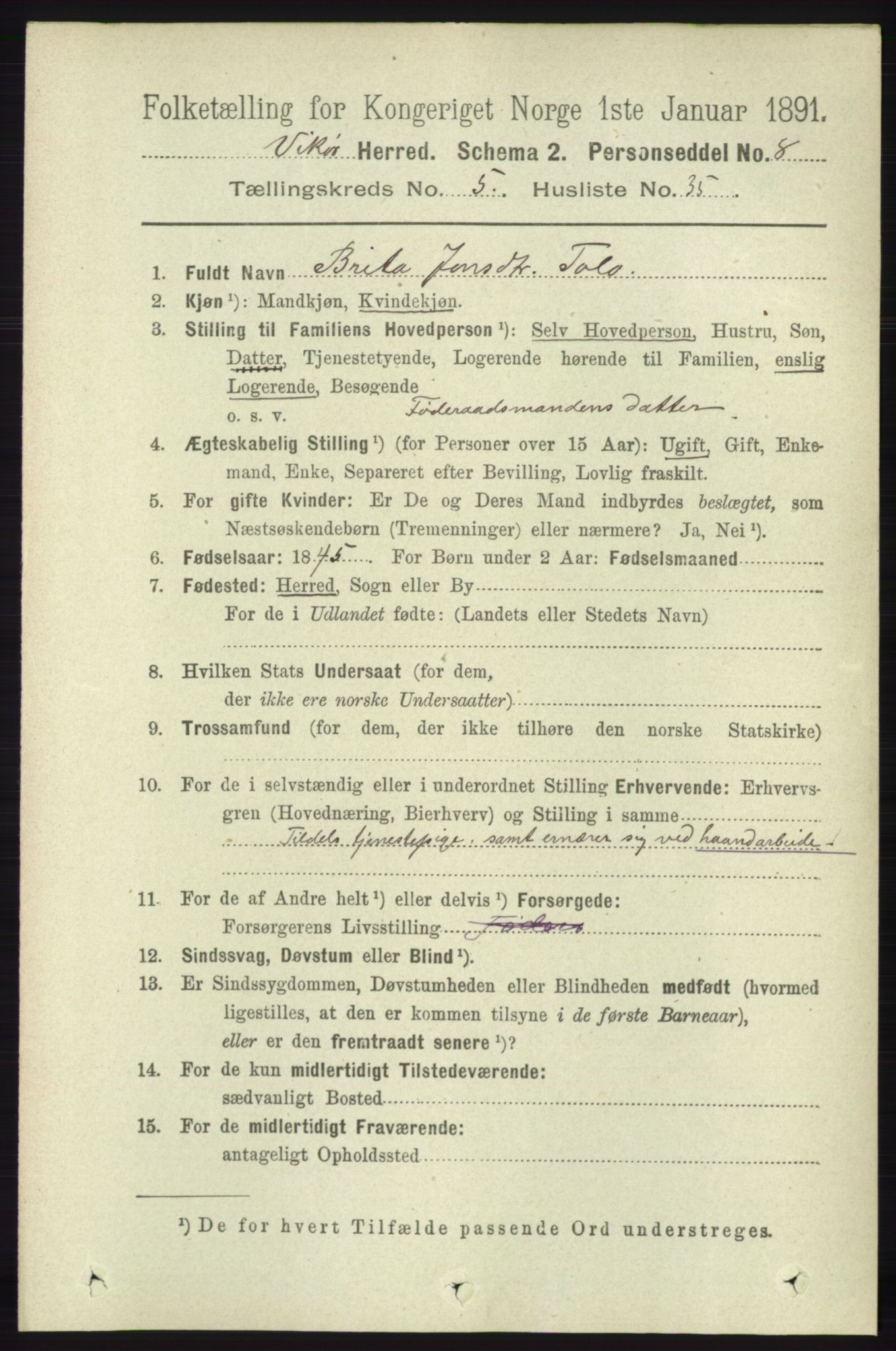 RA, 1891 census for 1238 Vikør, 1891, p. 1600