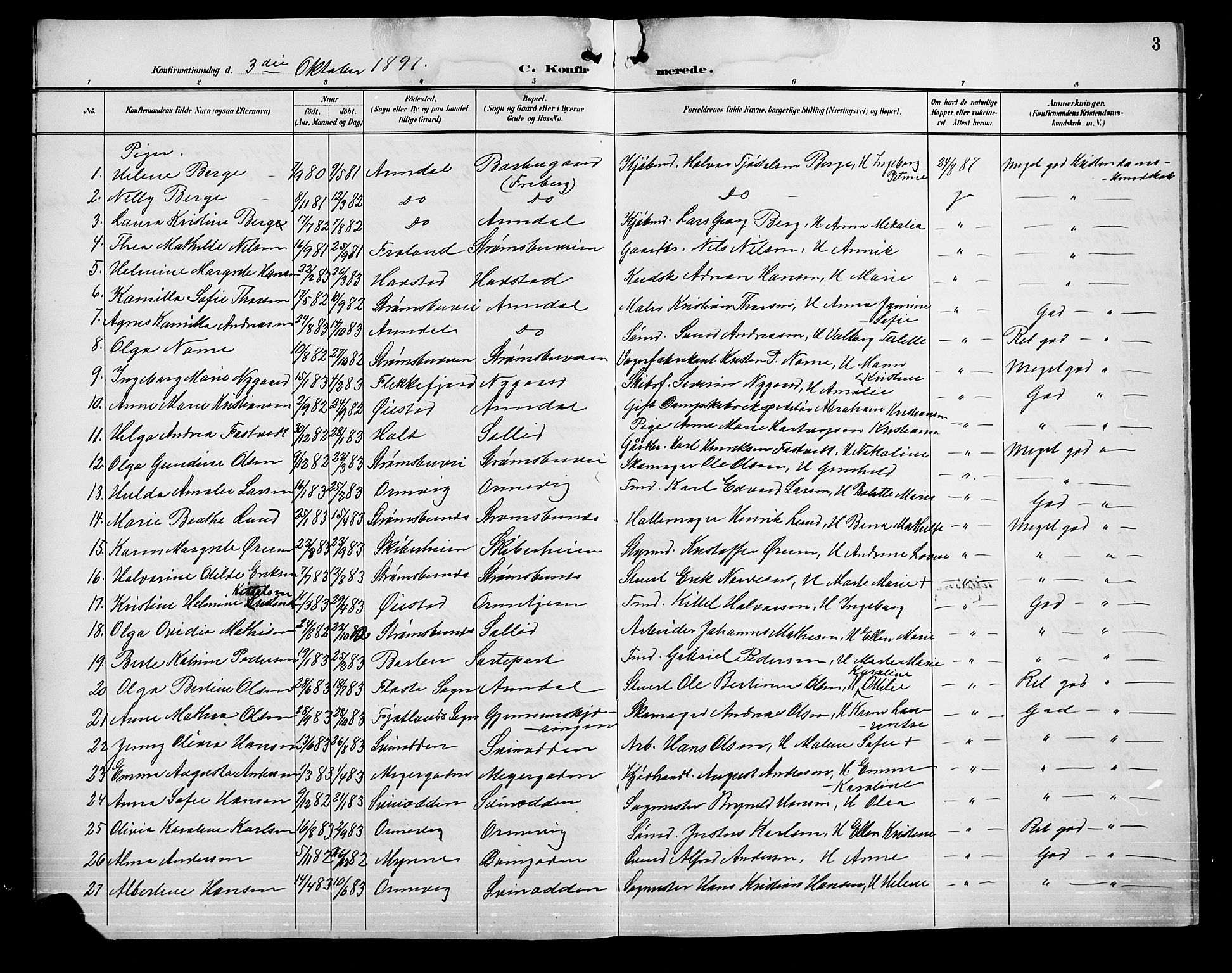 Barbu sokneprestkontor, SAK/1111-0003/F/Fb/L0003: Parish register (copy) no. B 3, 1897-1911, p. 3