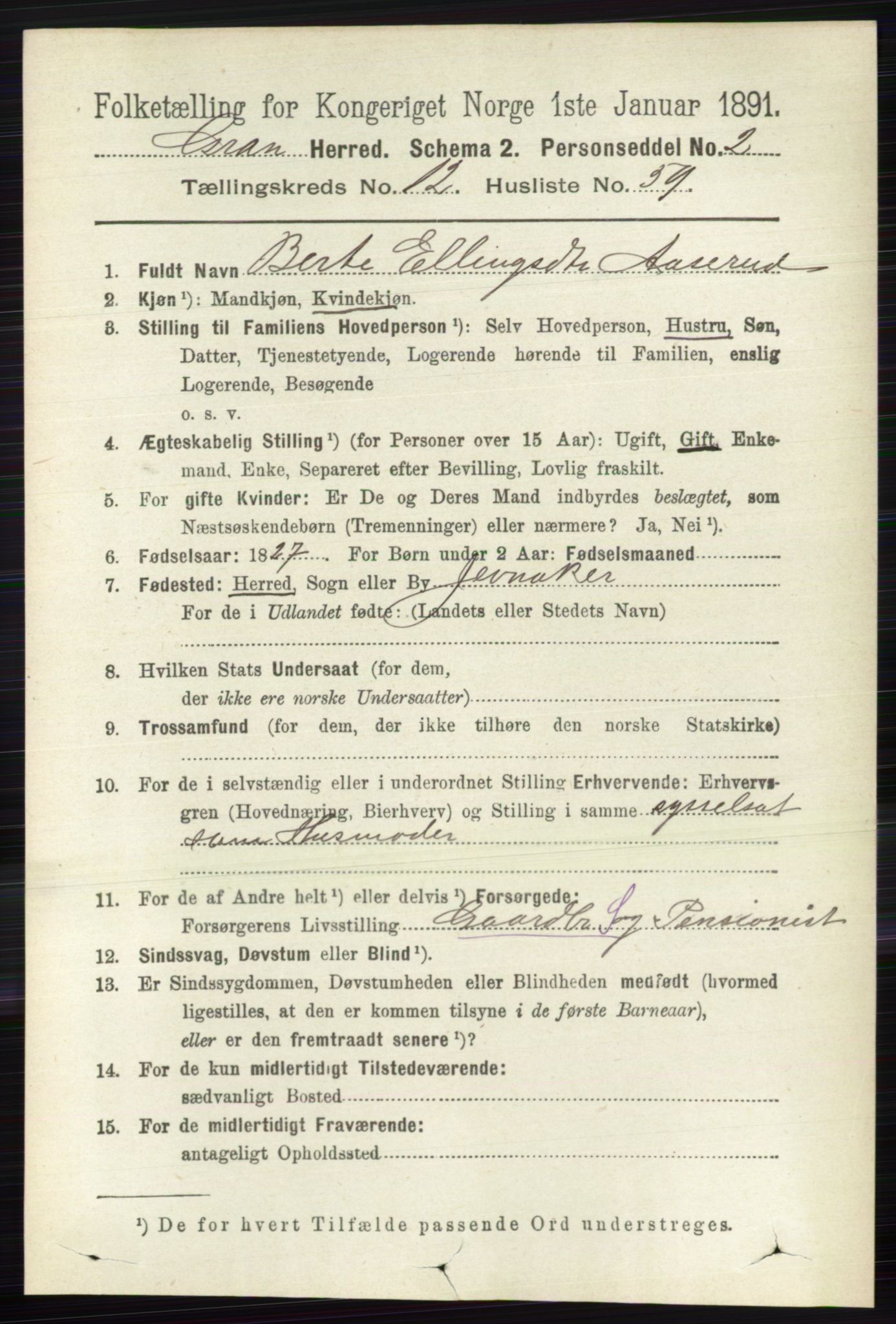 RA, 1891 census for 0534 Gran, 1891, p. 6525
