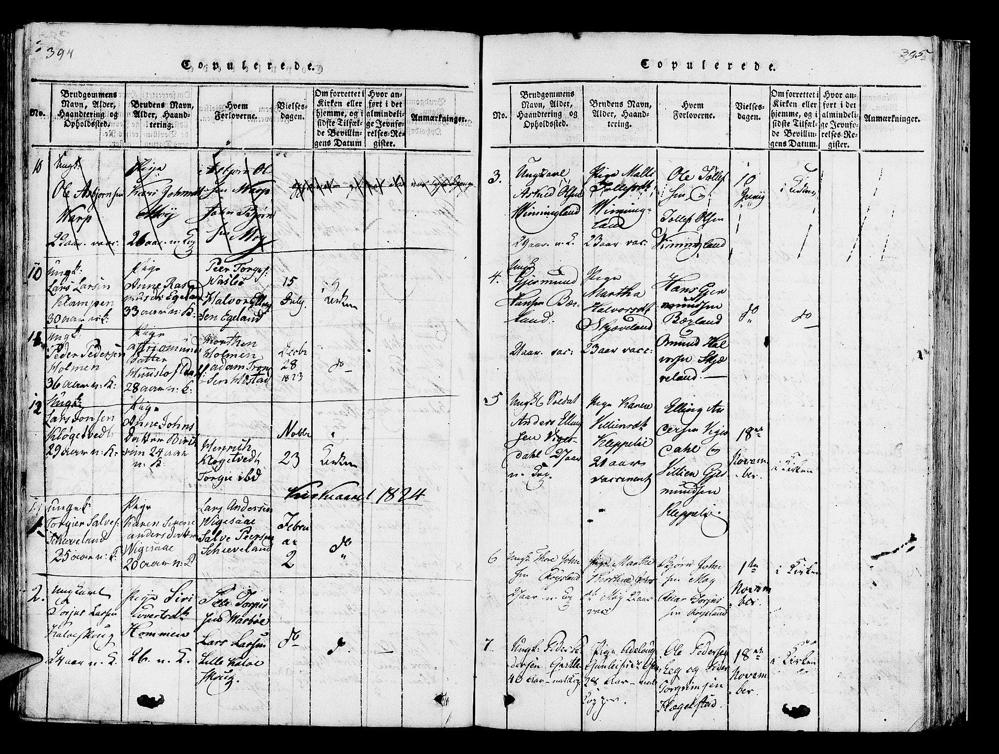 Helleland sokneprestkontor, AV/SAST-A-101810: Parish register (official) no. A 5, 1815-1834, p. 394-395