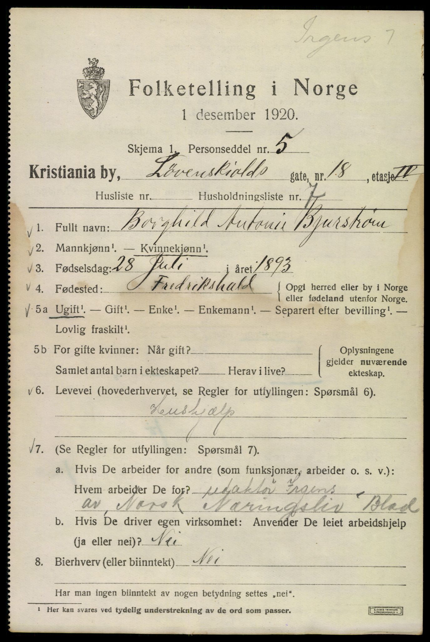 SAO, 1920 census for Kristiania, 1920, p. 369063