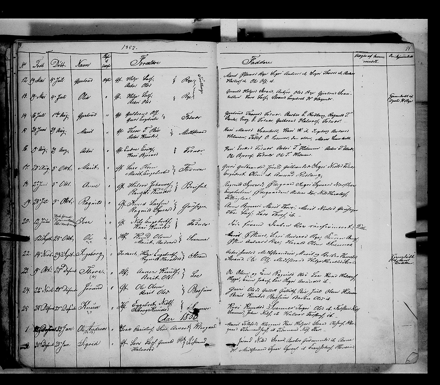 Nord-Aurdal prestekontor, SAH/PREST-132/H/Ha/Haa/L0005: Parish register (official) no. 5, 1842-1863, p. 21