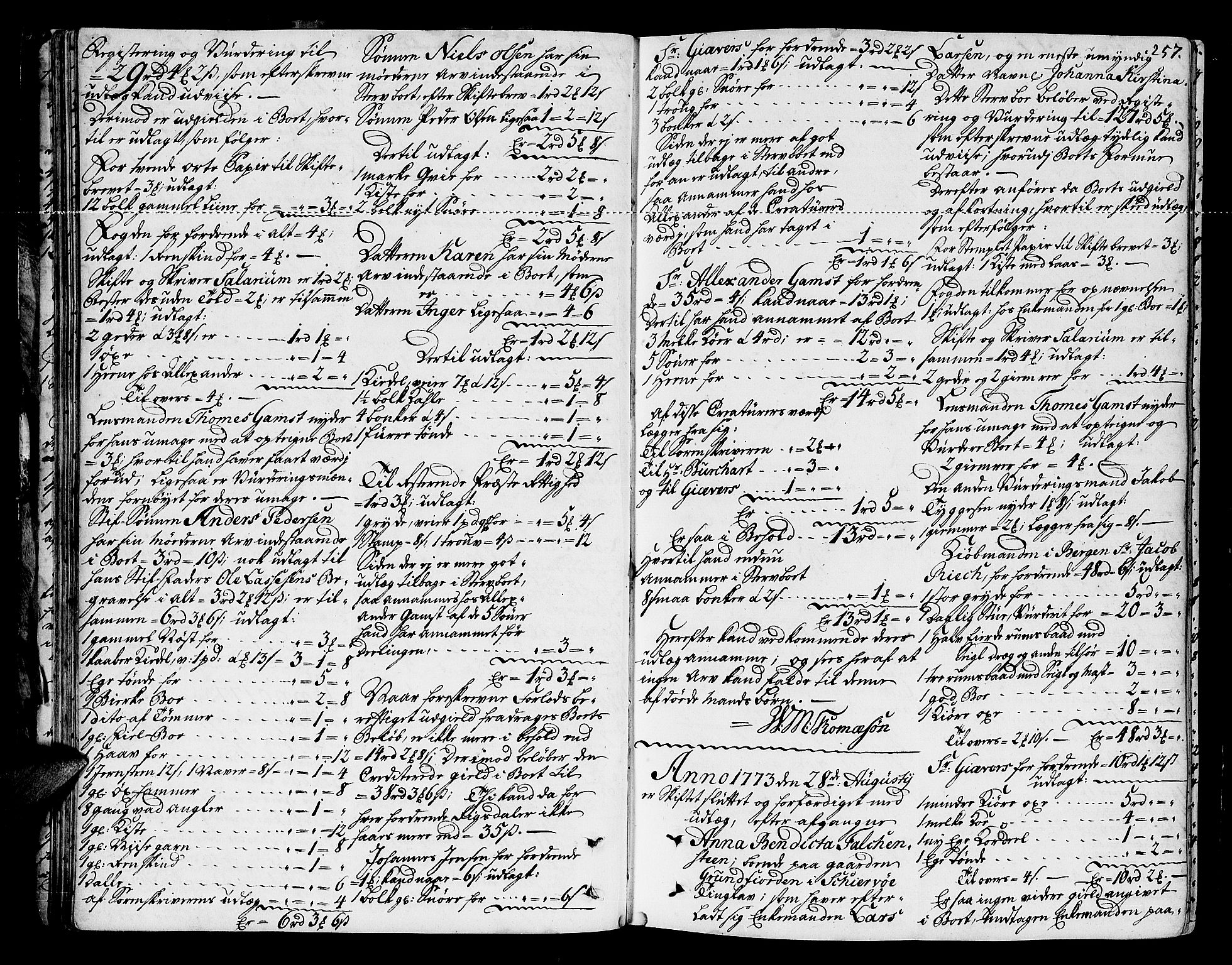 Senja og Tromsø sorenskriveri , AV/SATØ-SATØ-31/H/Hb/L0139: Skifteutlodningsprotokoller, 1752-1778, p. 256b-257a