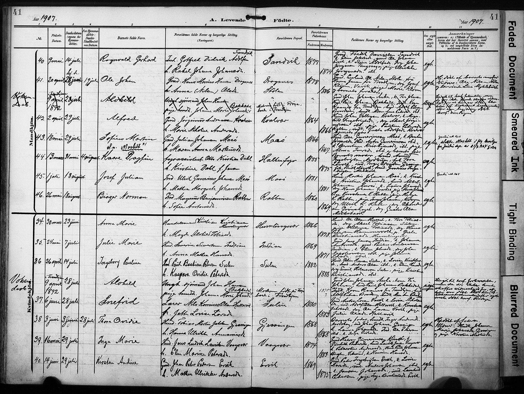 Ministerialprotokoller, klokkerbøker og fødselsregistre - Sør-Trøndelag, AV/SAT-A-1456/640/L0580: Parish register (official) no. 640A05, 1902-1910, p. 41