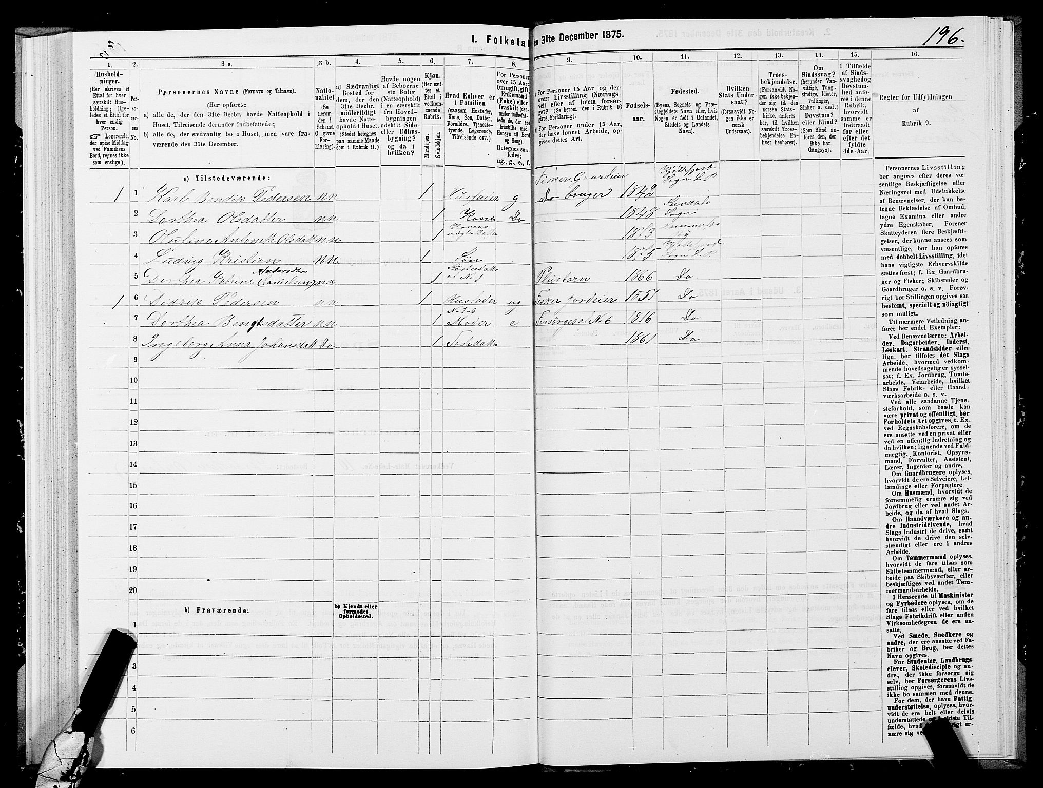SATØ, 1875 census for 2022P Lebesby, 1875, p. 1196