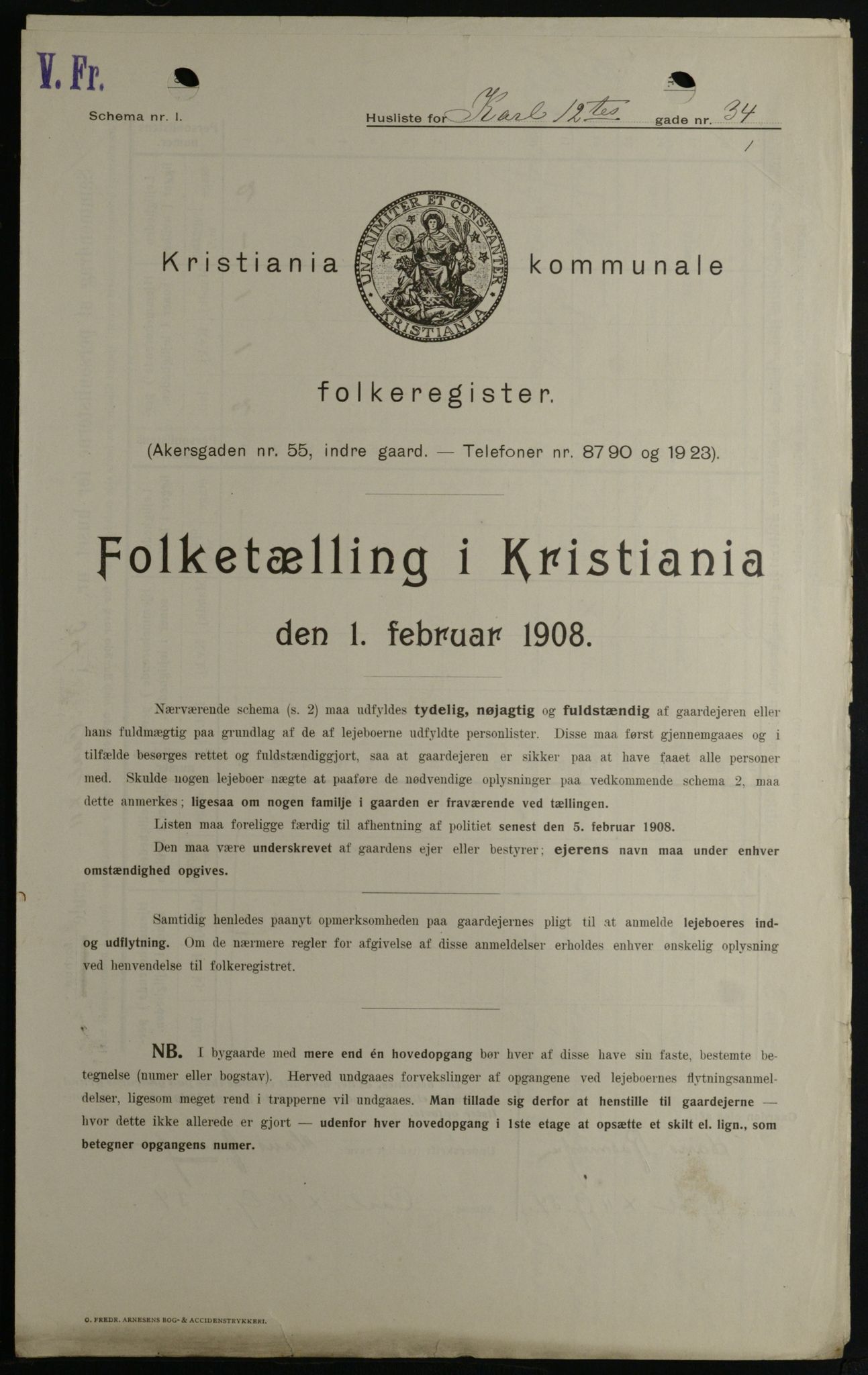 OBA, Municipal Census 1908 for Kristiania, 1908, p. 43530