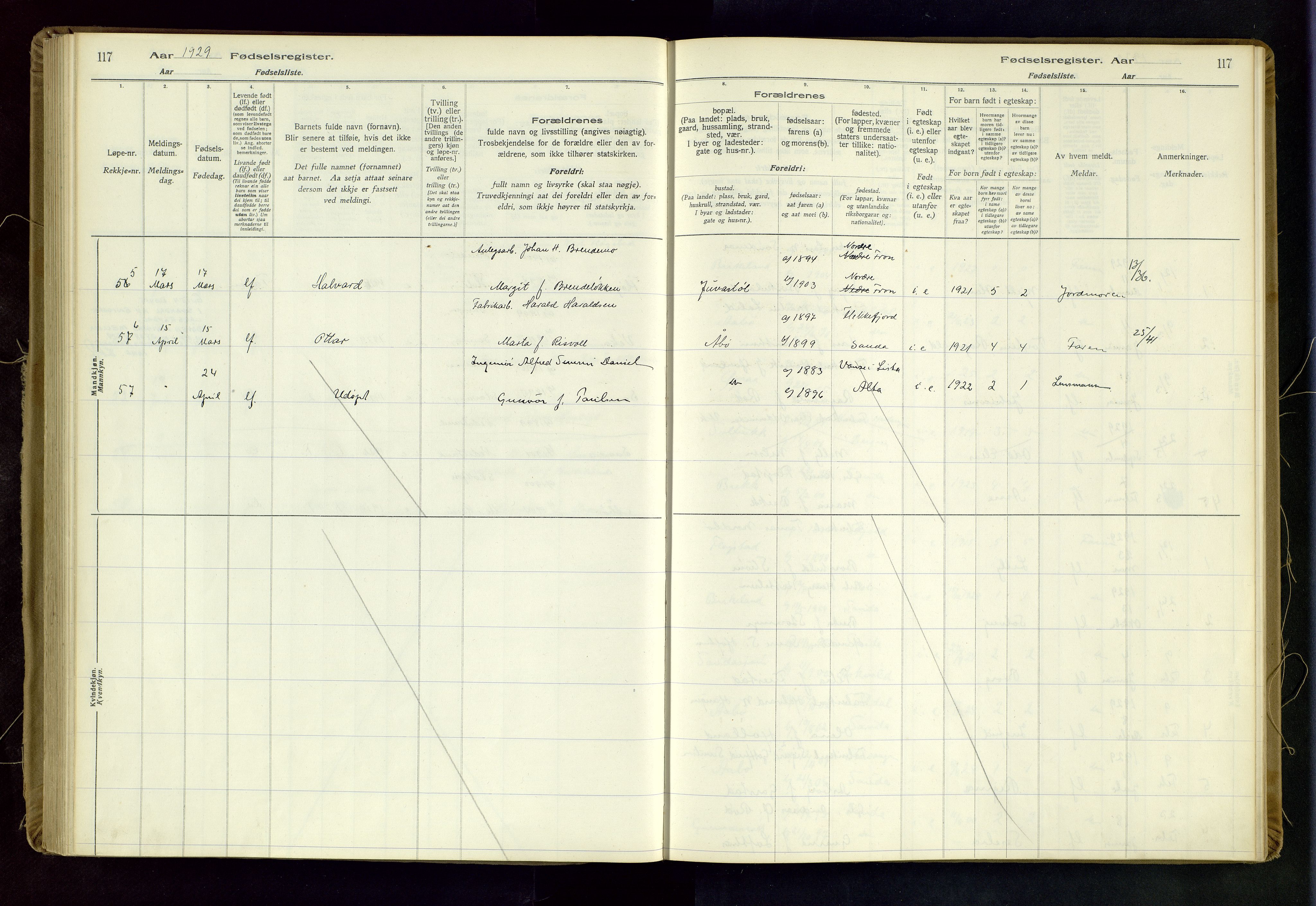 Sand sokneprestkontor, AV/SAST-A-101848/03/C/L0003: Birth register no. 3, 1916-1936, p. 117